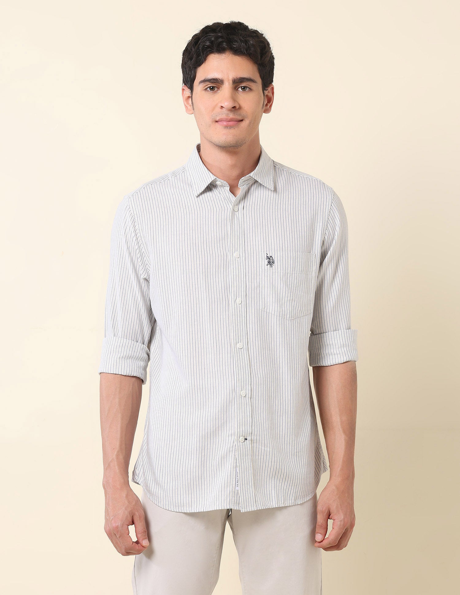 Vertical Striped Tailored Fit Shirt Dark Blue - U.S. Polo Assn. India | Large