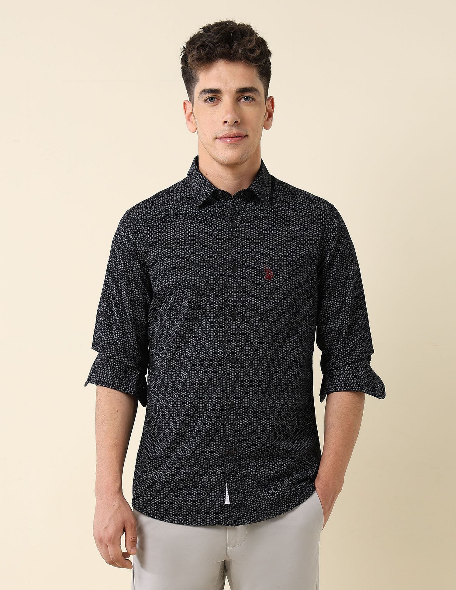 Tailored Fit Dobby Shirt Black - U.S. Polo Assn. India | Large