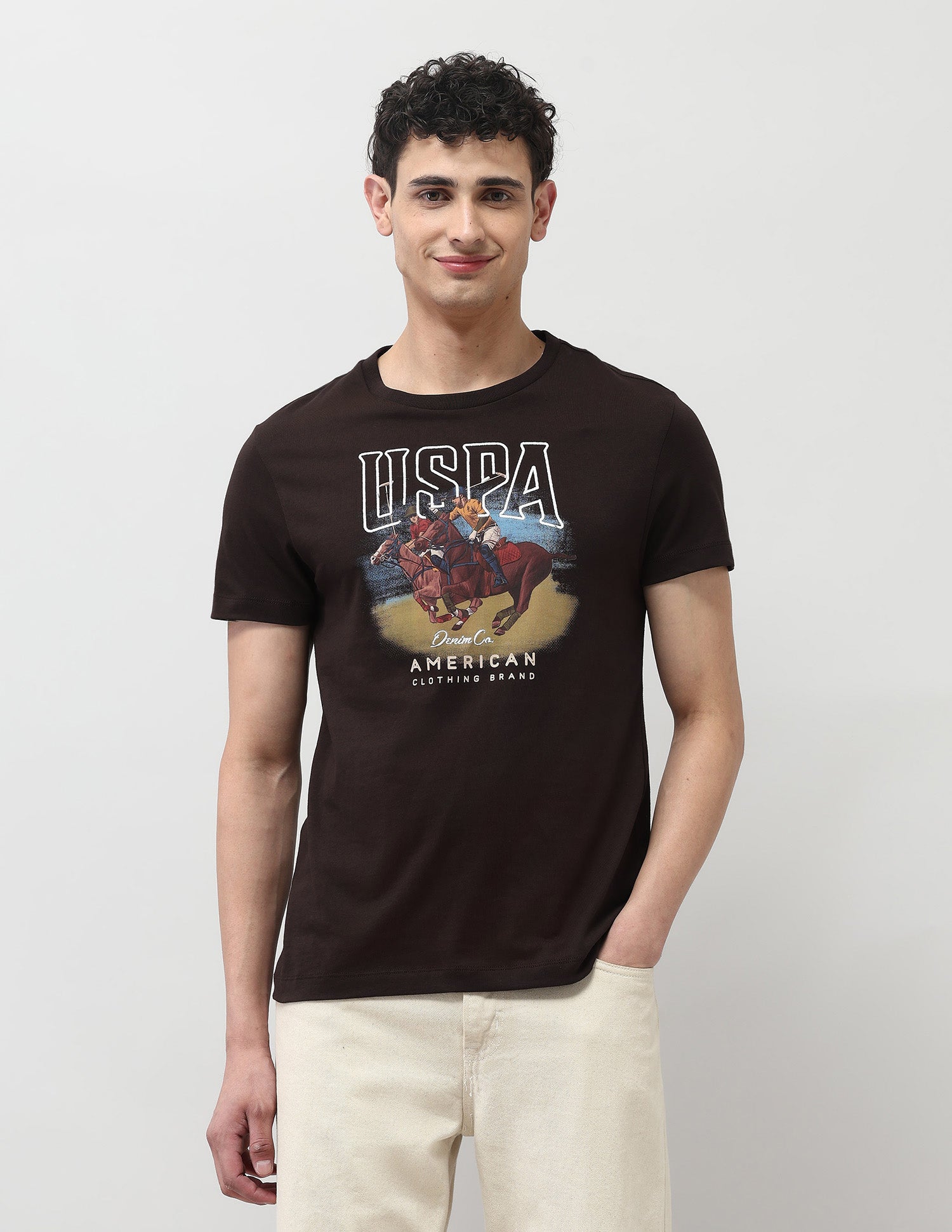 Brand Printed Muscle Fit T-Shirt Dark Brown - U.S. POLO ASSN. | Large