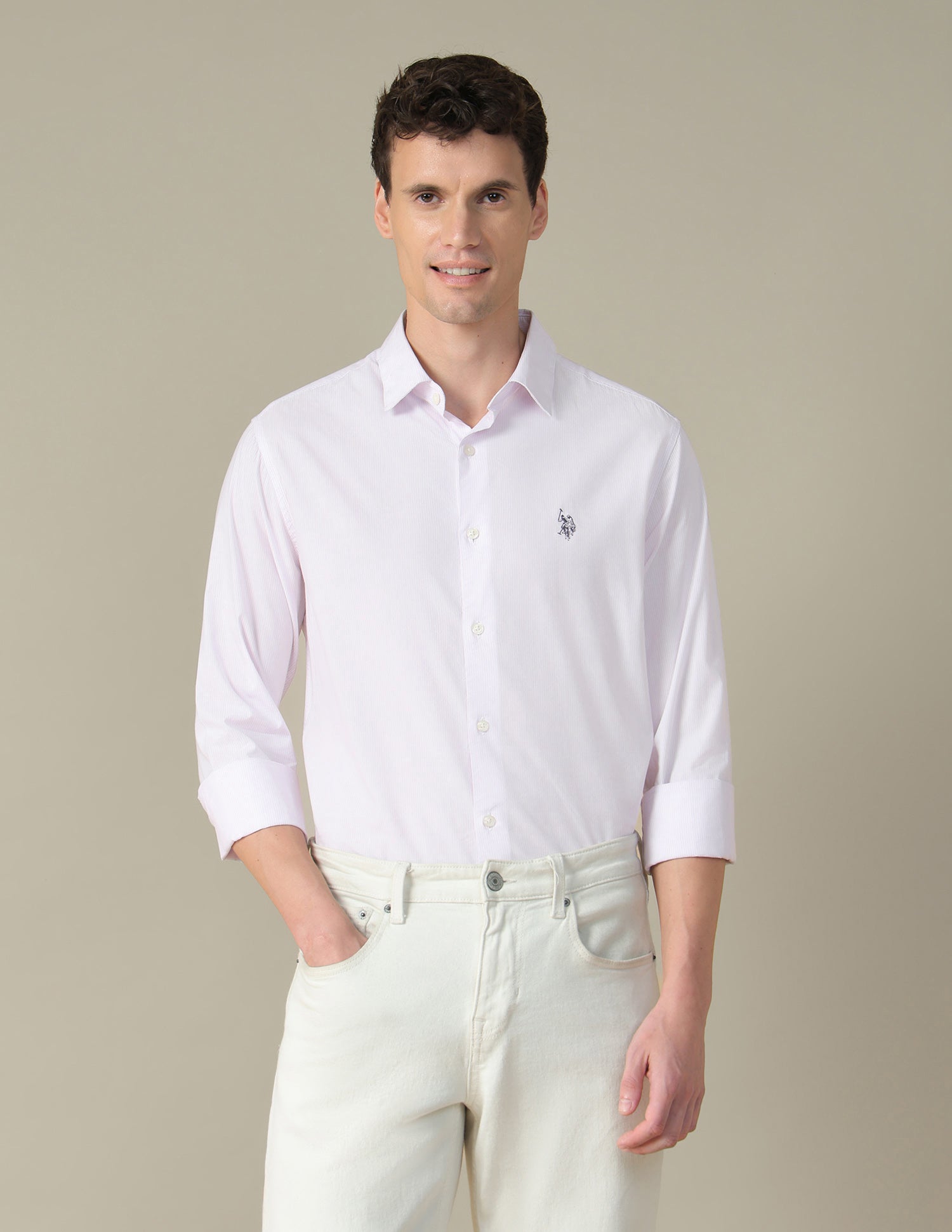 Vertical Striped Tailored Fit Shirt Lavender - U.S. Polo Assn. India | Large