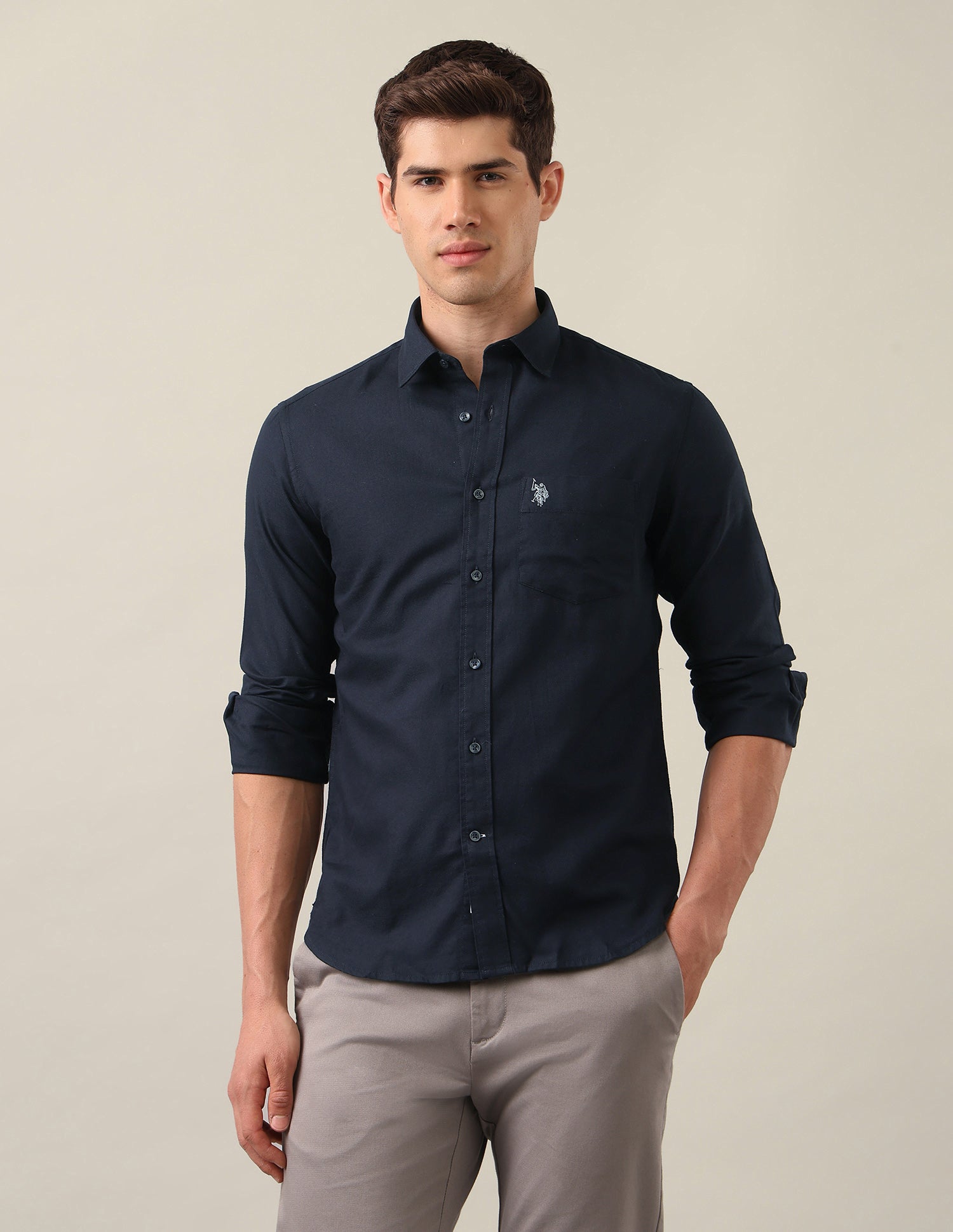 Tailored Fit Solid Shirt Navy - U.S. Polo Assn. India | Large