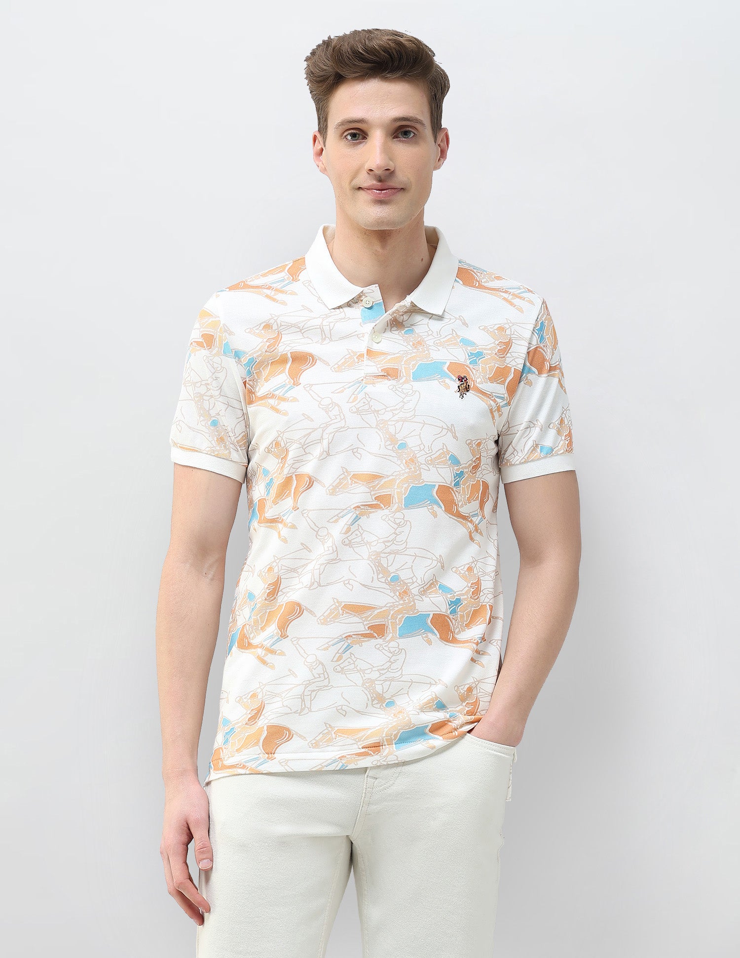 Abstract Printed Motel On The Coast Polo Shirt Orange - U.S. Polo Assn. India | Large