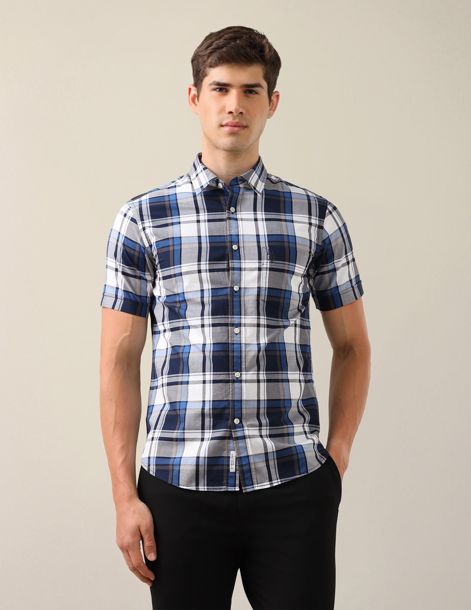 Plaid Checked Tailored Fit Shirt Navy - U.S. Polo Assn. India | Large