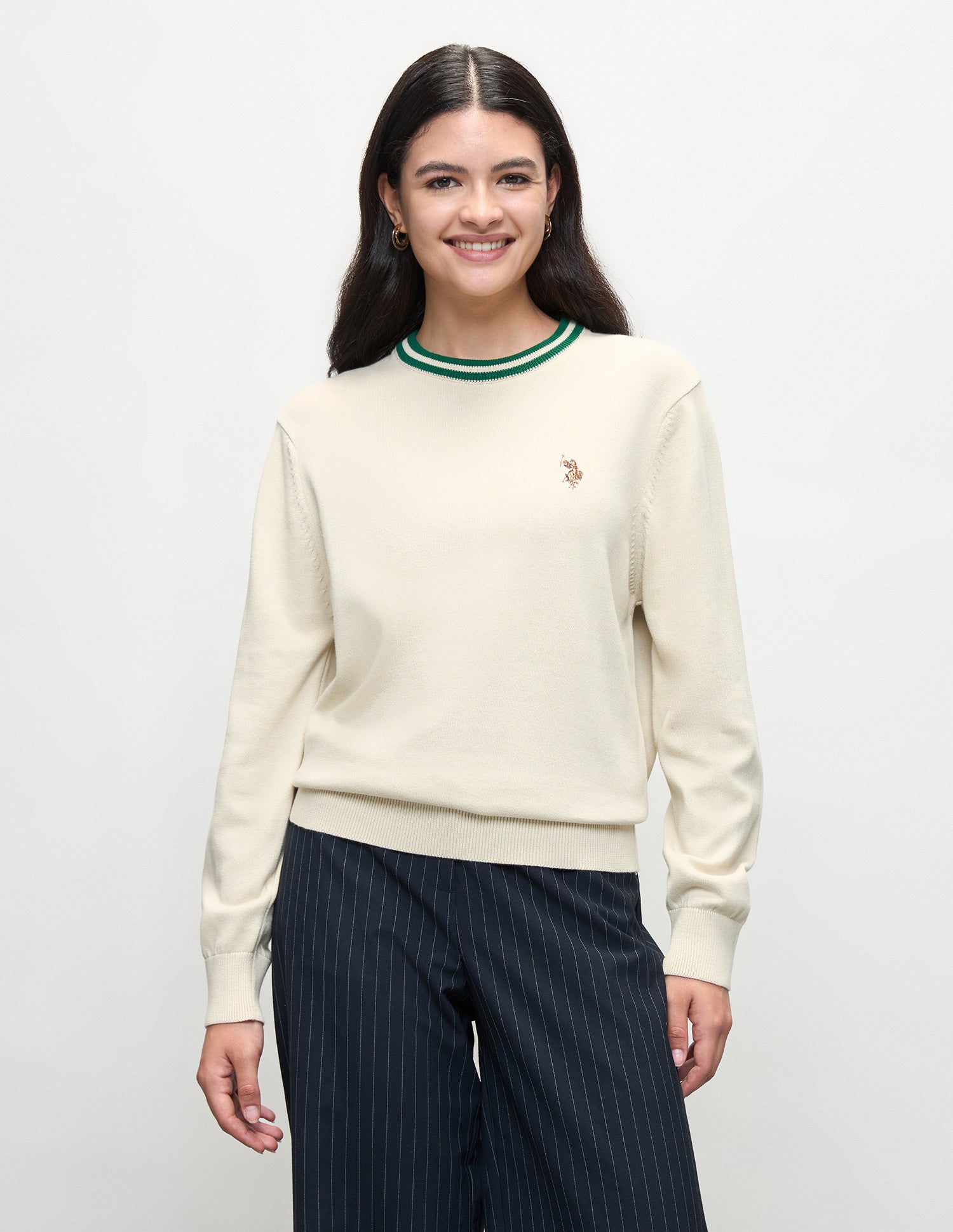 Solid Relaxed Fit Sweater Ecru - U.S. Polo Assn. India | Large