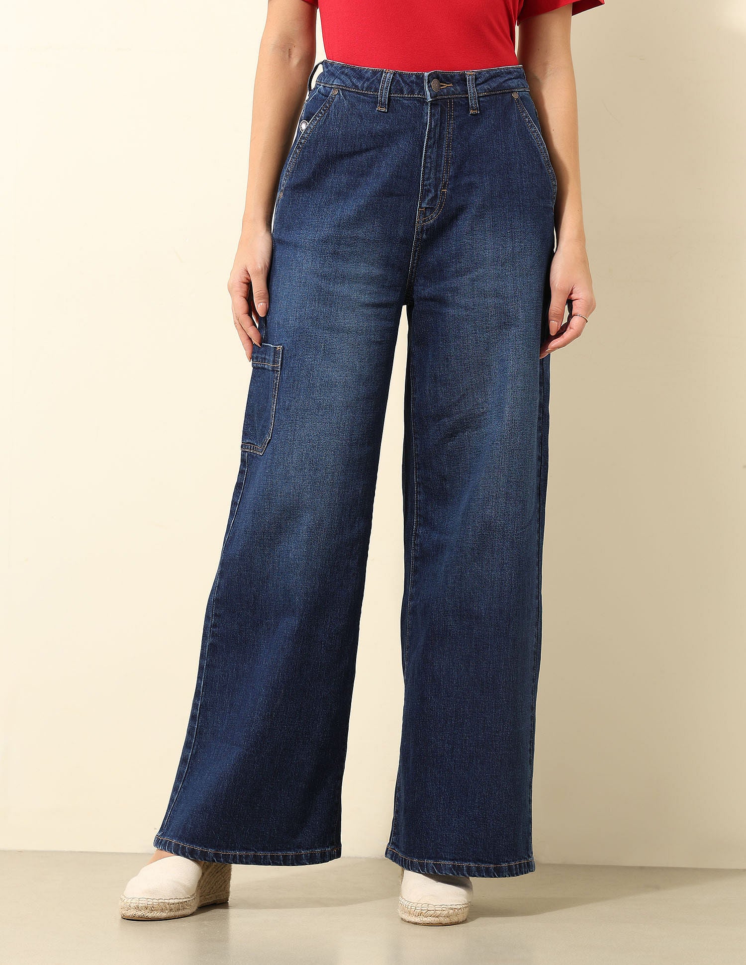 High Rise Ultra Wide Leg Fit Jeans Dark Blue - U.S. POLO ASSN. | Large