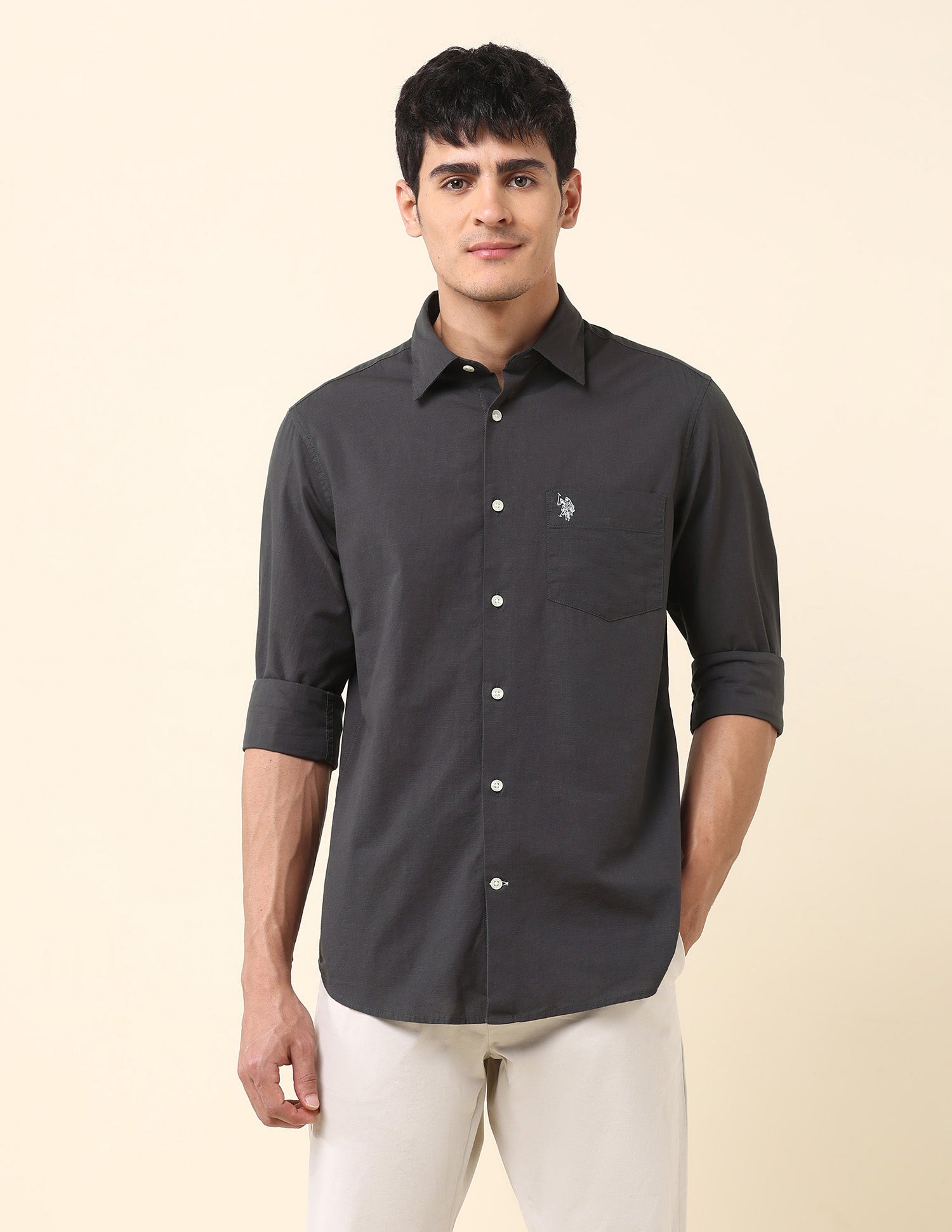 Twill Solid Tailored Fit Shirt Grey - U.S. Polo Assn. India | Large