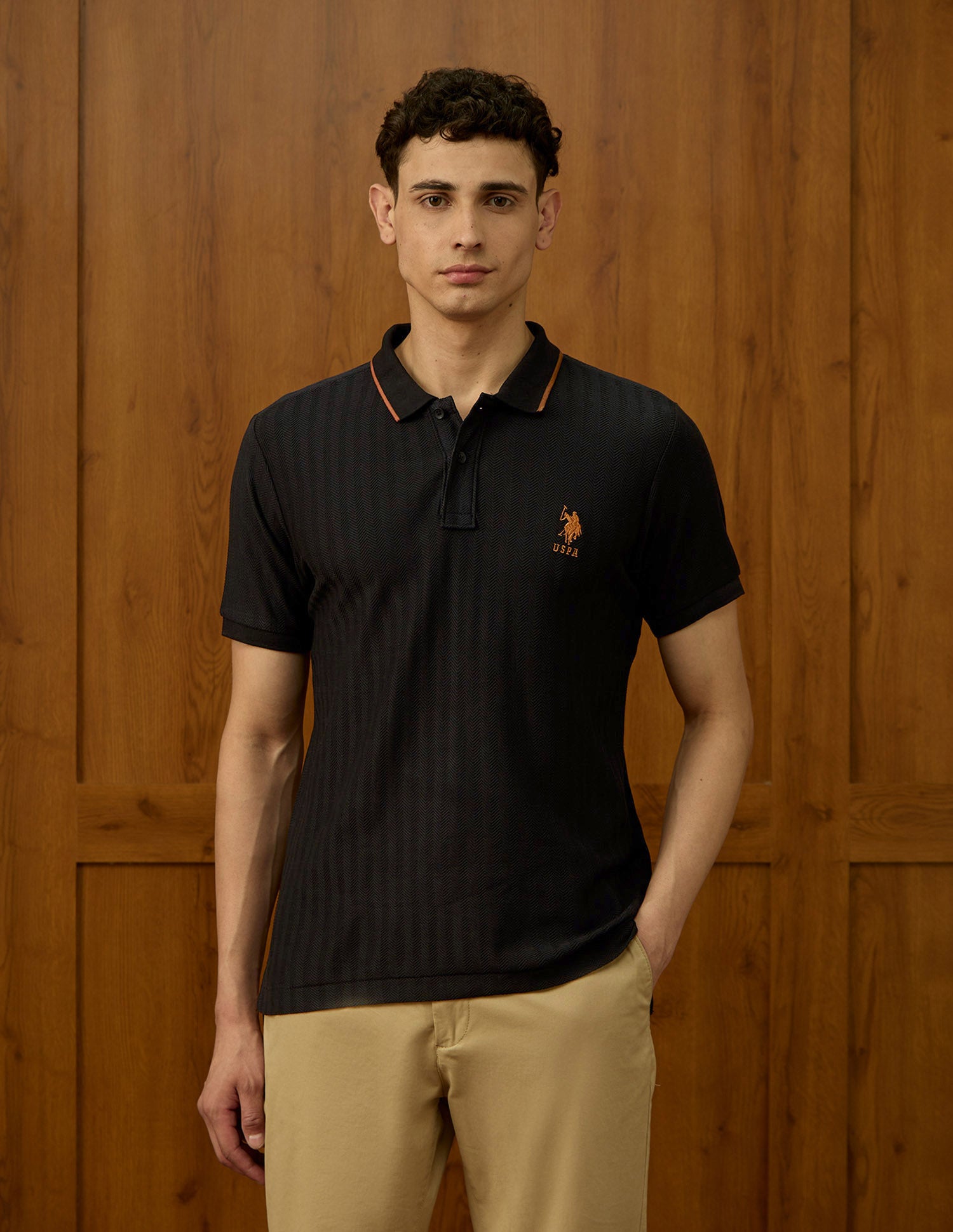 Self Design Chevron Varsity Polo Shirt Black - U.S. POLO ASSN. | Large