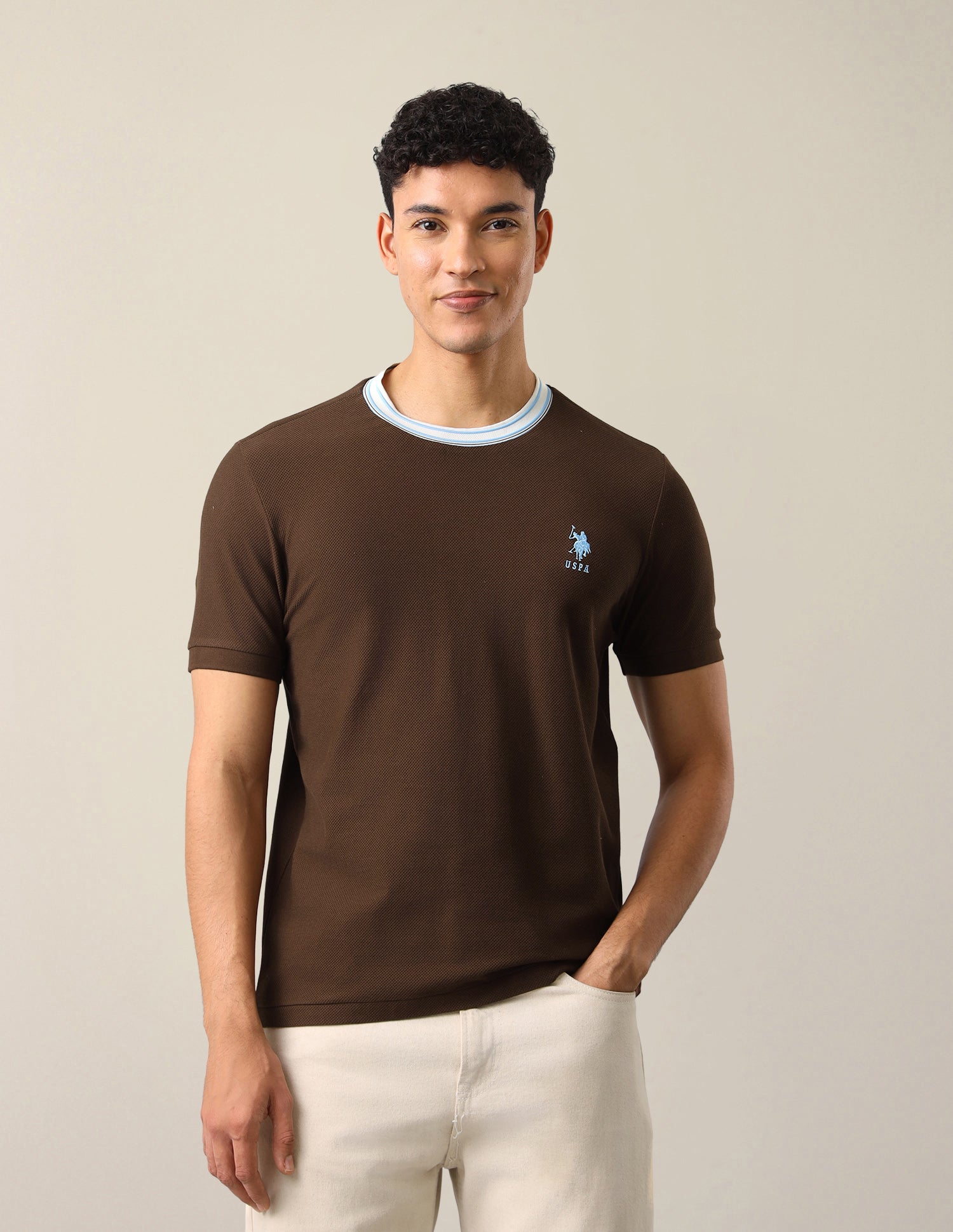 Solid Slim Fit T-Shirt Brown - U.S. Polo Assn. India | Large