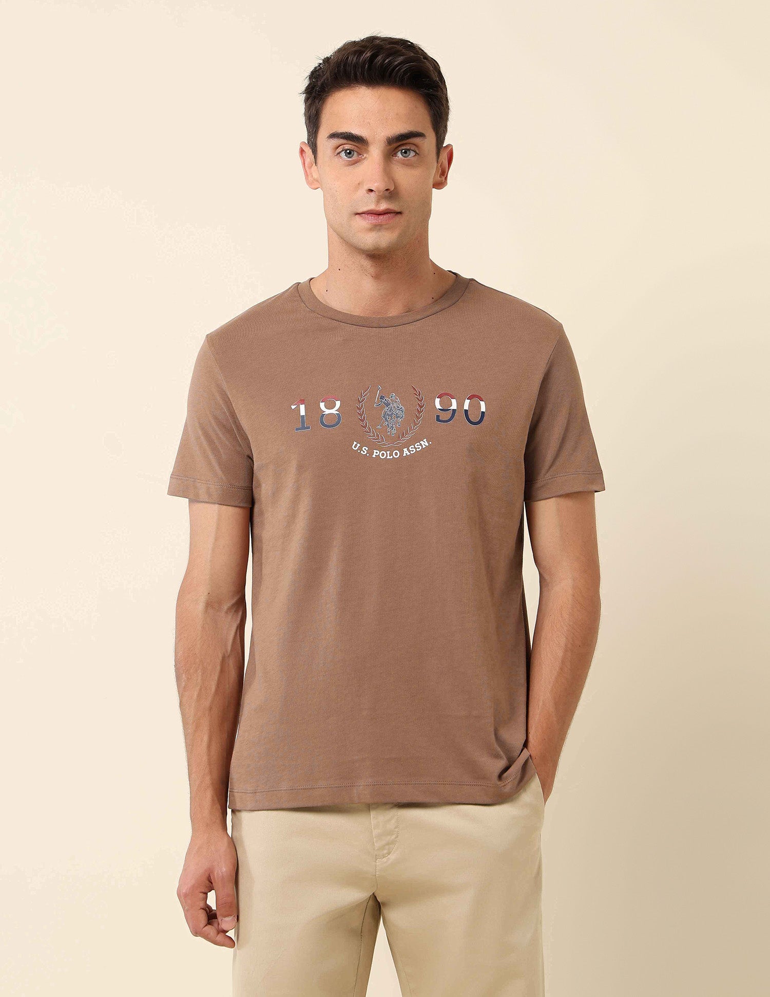 Brand Embossed Slim Fit T- Shirt Beige - U.S. Polo Assn. India | Large