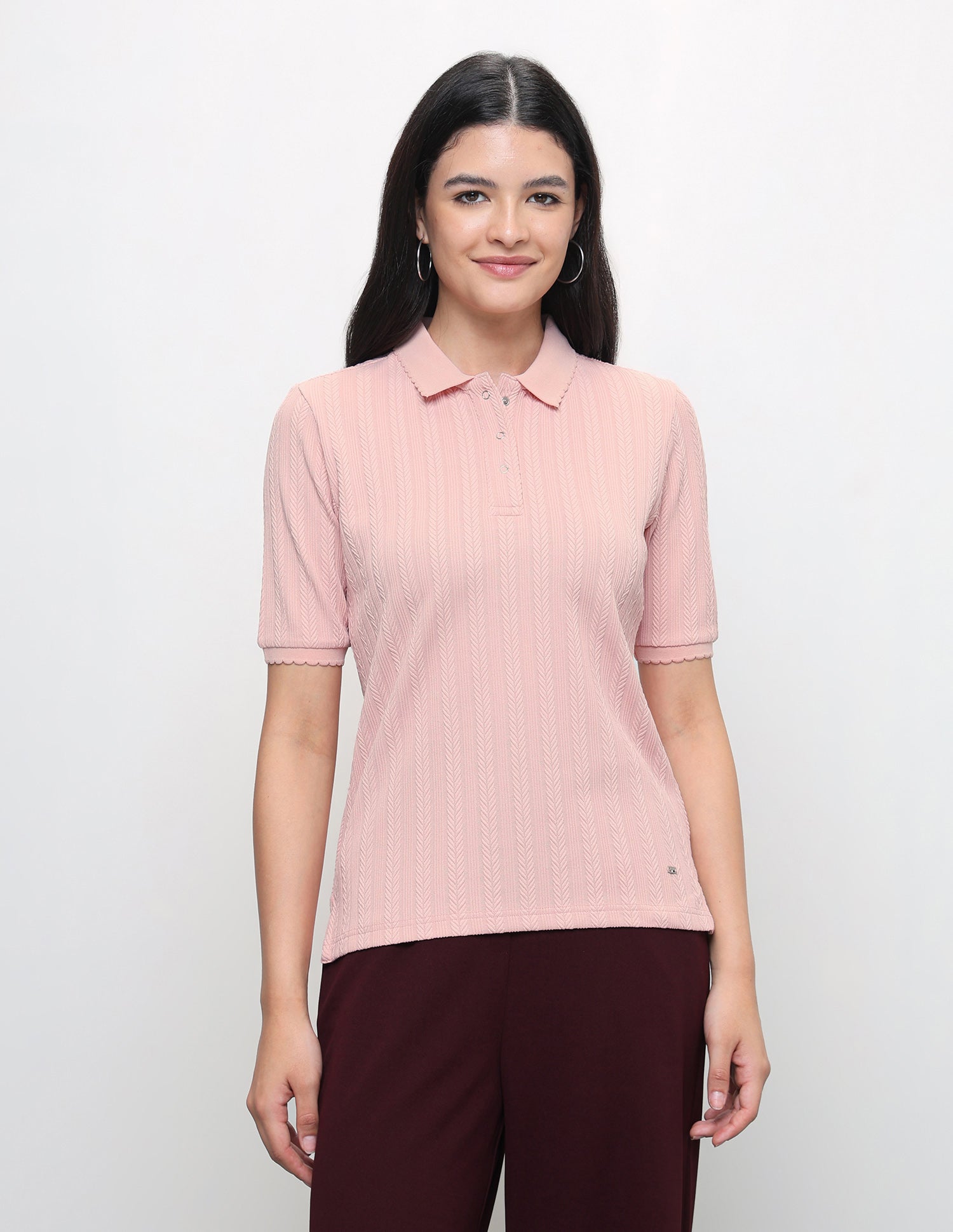 Vertical Striped Textured Regular Fit Polo Shirt Peach - U.S. Polo Assn. India | Large