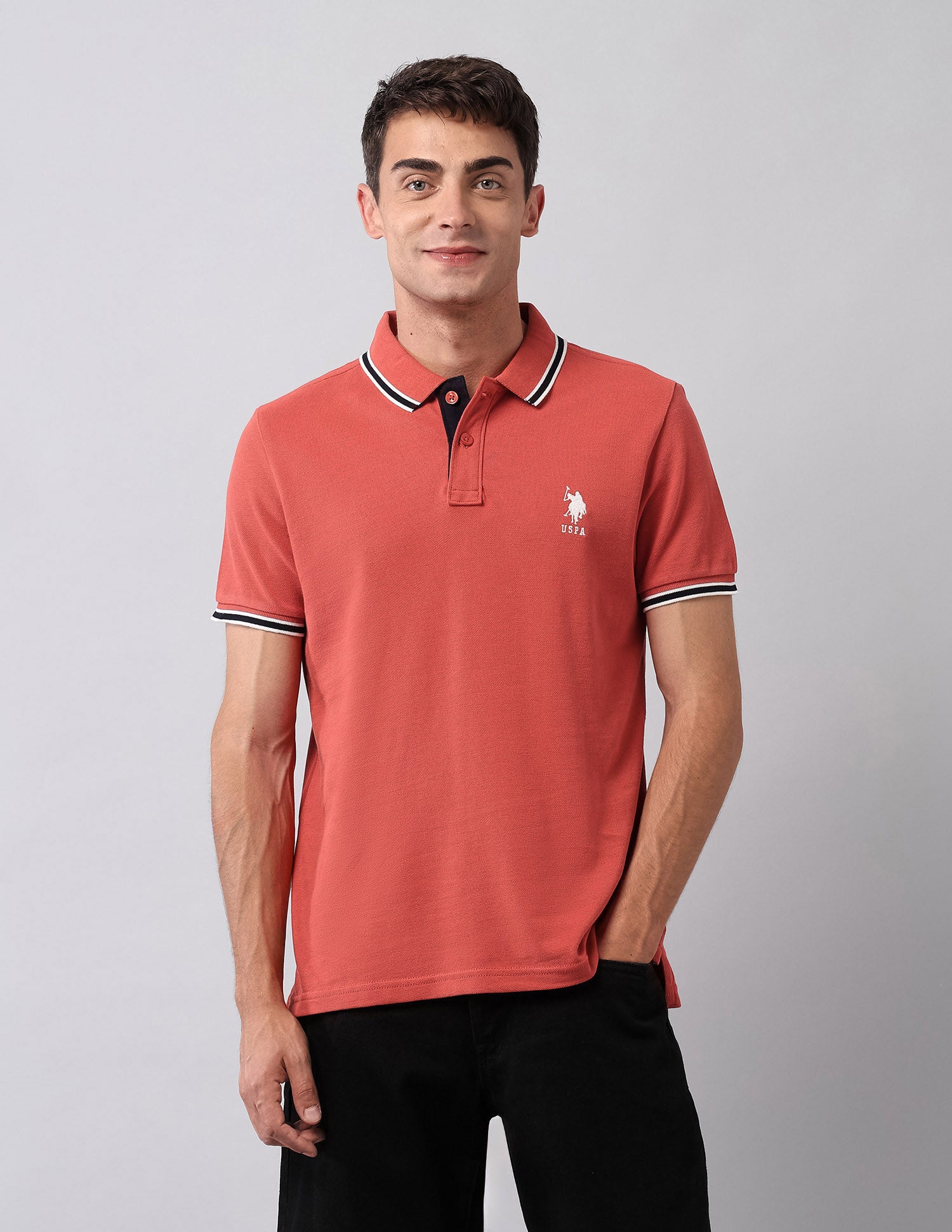 Pure Cotton Solid Polo Shirt Red - U.S. Polo Assn. India | Large