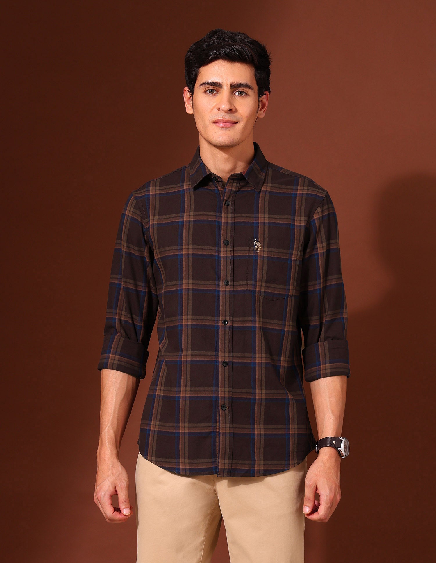 Plaid Checked Pure Cotton Shirt Brown - U.S. Polo Assn. India | Large