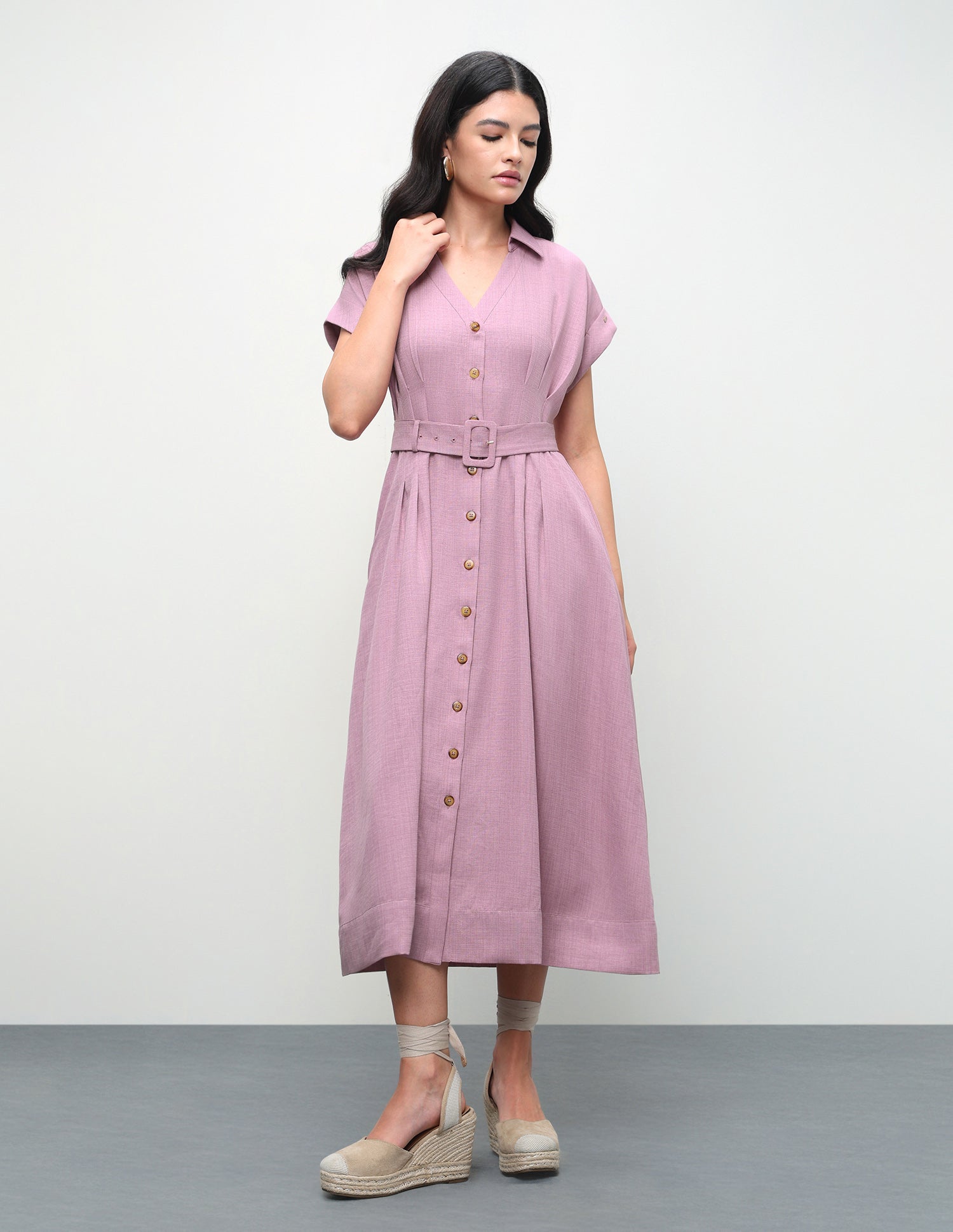 Solid Cinched Waist Pleated Dress Pink - U.S. Polo Assn. India | Large