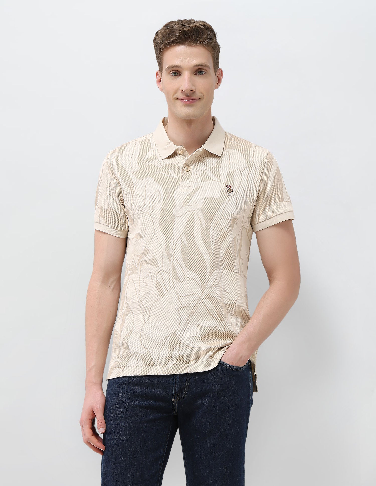 Motel On The Coast Slim Fit Polo Shirt Beige - U.S. Polo Assn. India | Large