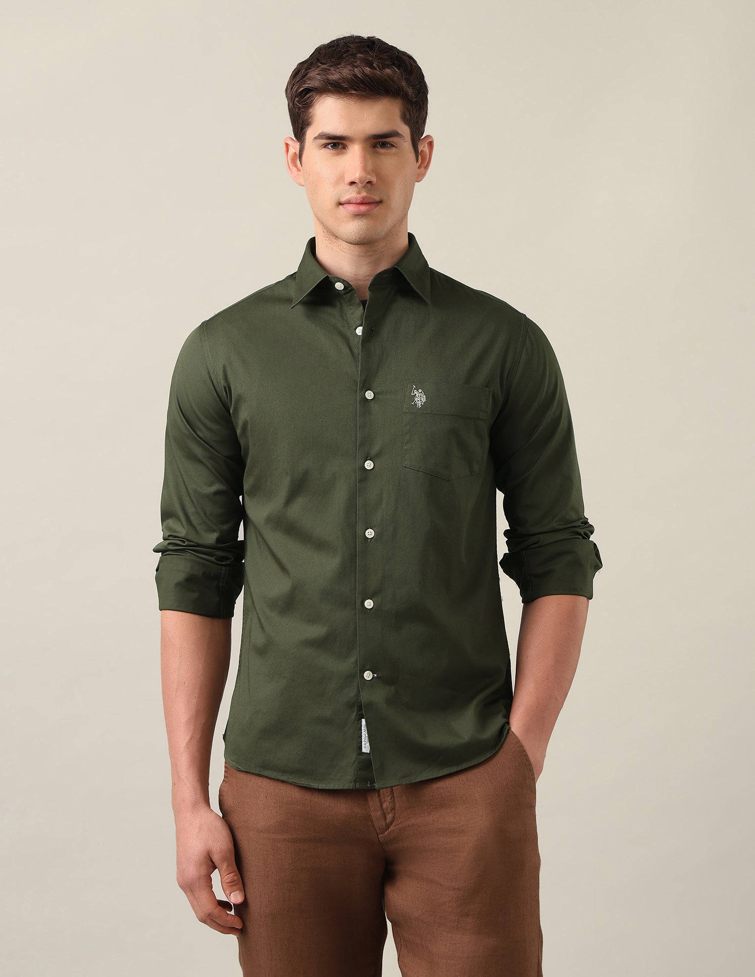 Twill Tailored Fit Shirt Olive - U.S. Polo Assn. India | Large