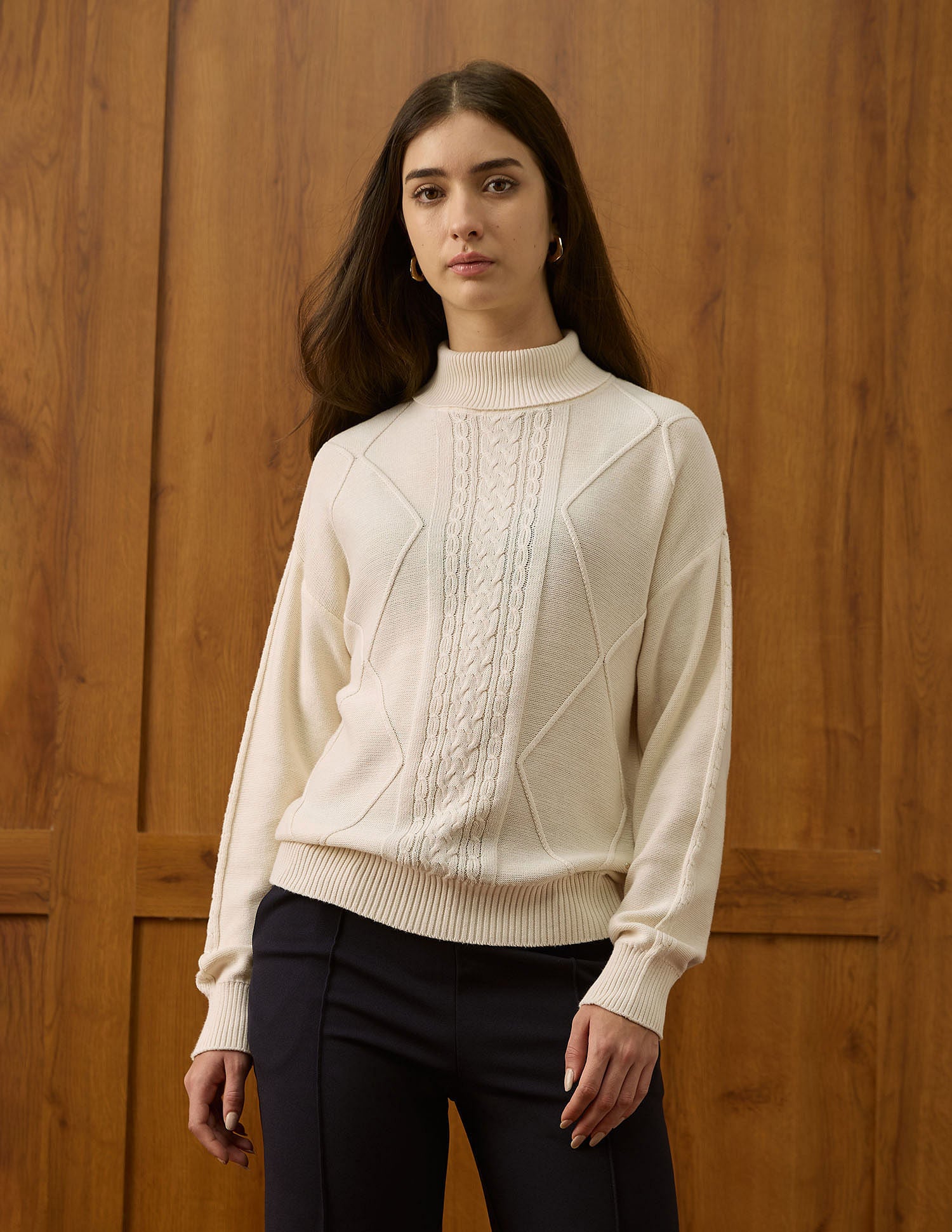 Cable Knit Turtle Neck Sweater Off White - U.S. POLO ASSN. | Large