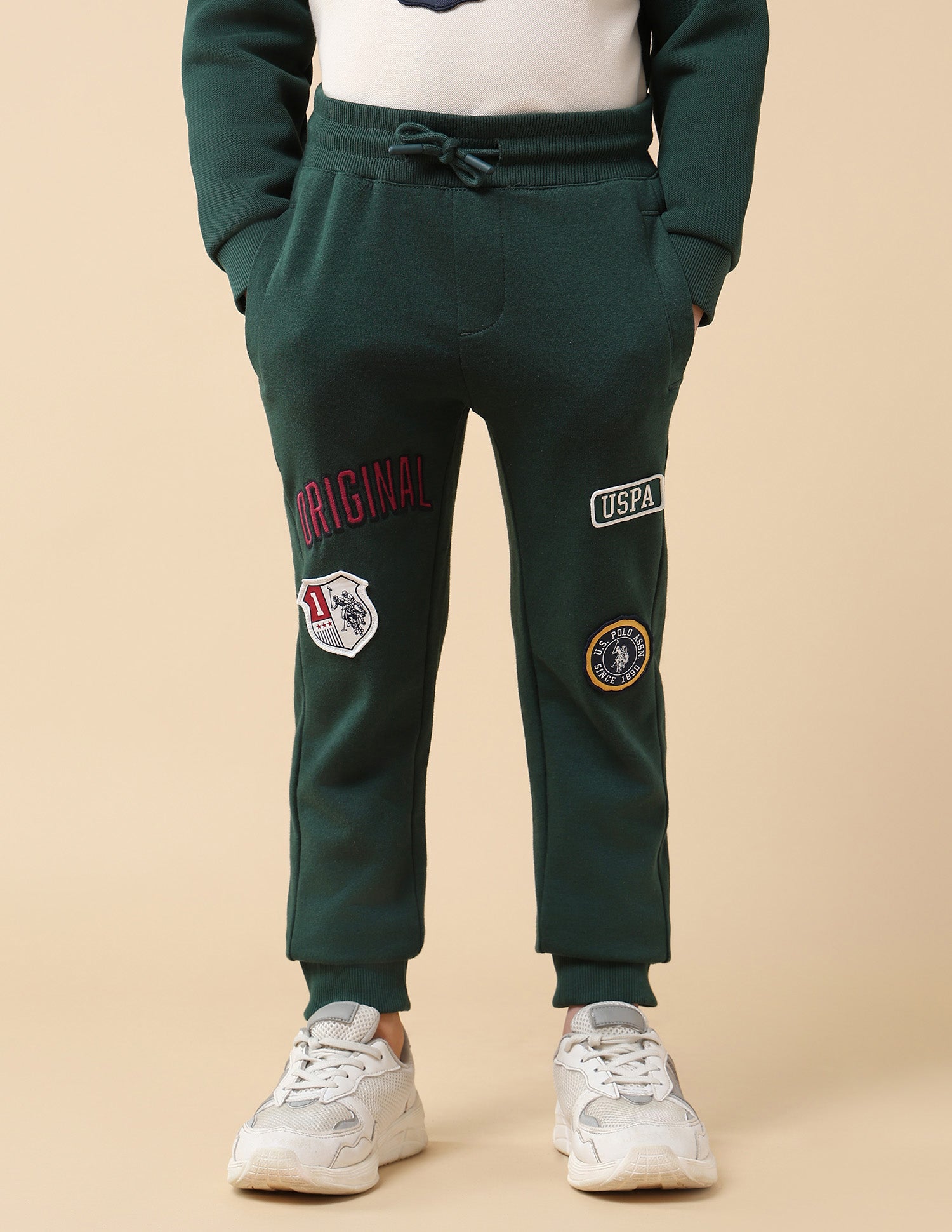 Boys Brand Appliqued Regular Fit Joggers Dark Green - U.S. POLO ASSN. | Large