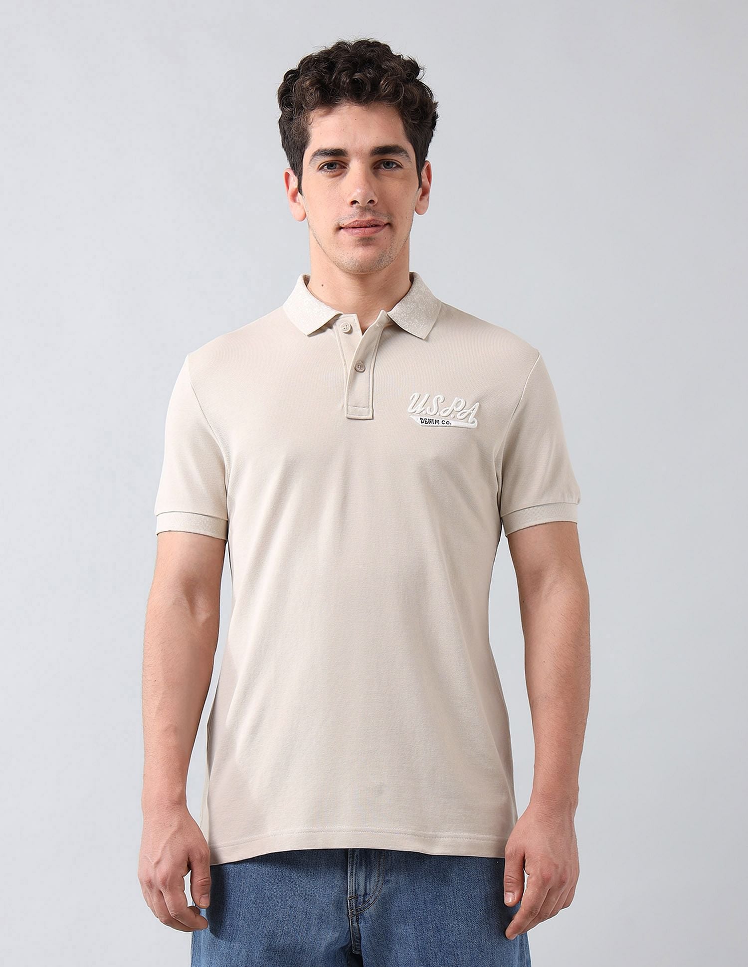 Muscle Fit Pure Cotton Polo Shirt Beige - U.S. Polo Assn. India | Large