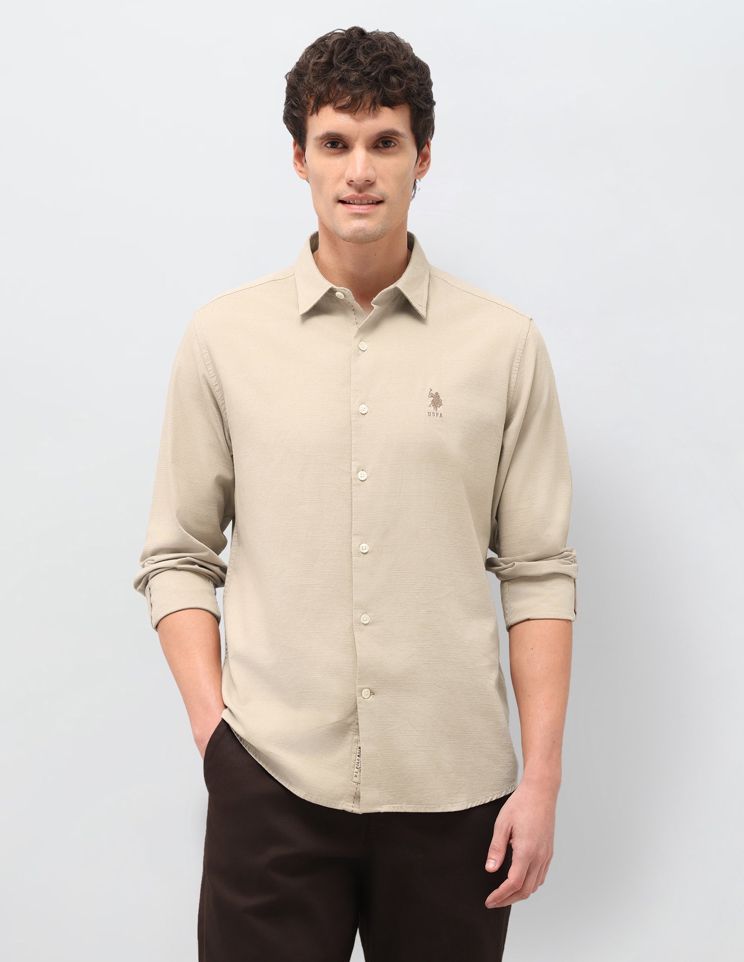 Dobby Solid Shirt Khaki - U.S. Polo Assn. India | Large