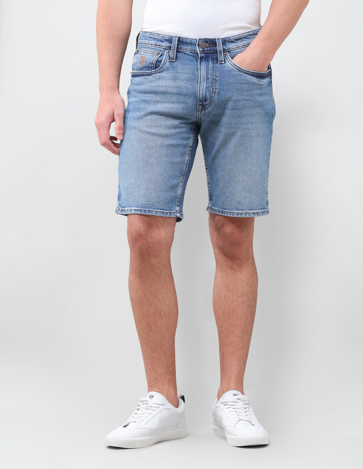 Solid Slim Fit Denim Shorts Blue - U.S. Polo Assn. India | Large