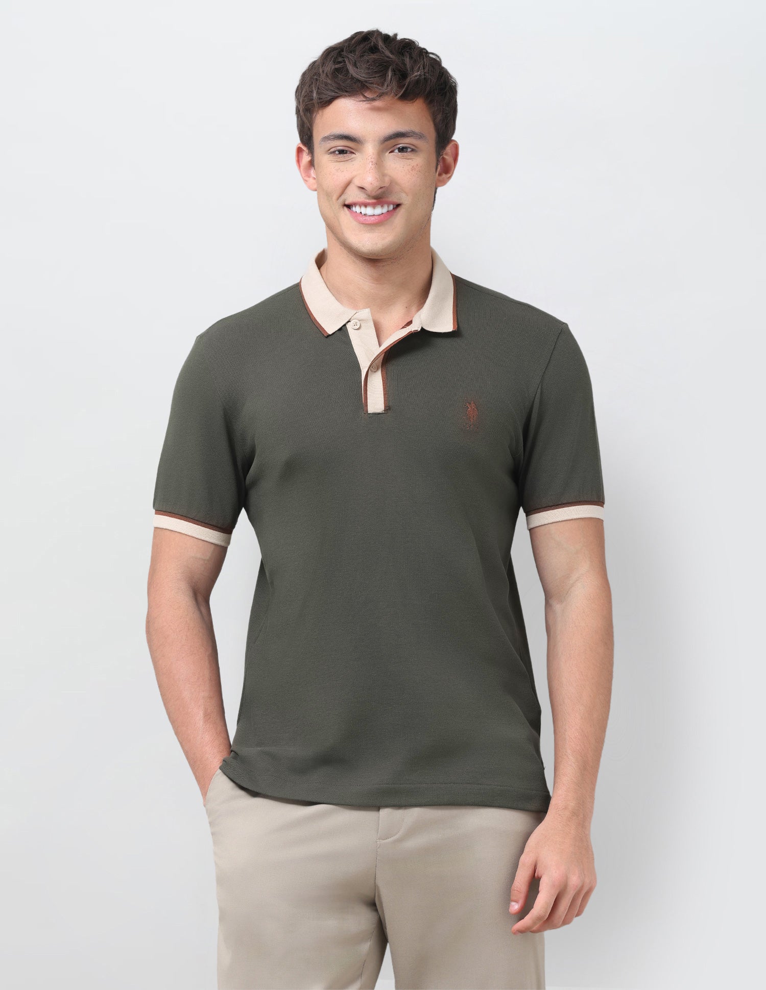 Solid Slim Fit Polo Shirt Olive - U.S. Polo Assn. India | Large