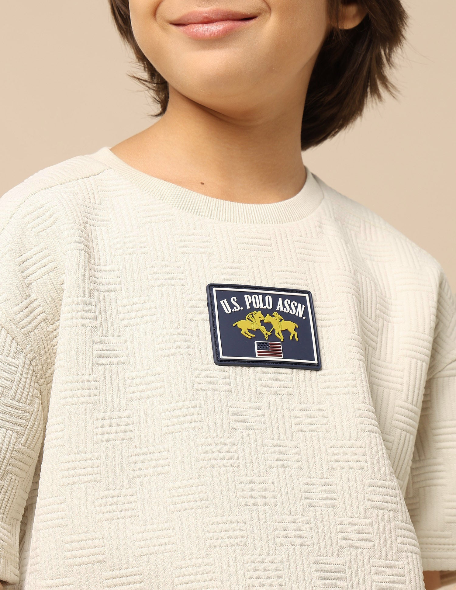 Boys Textured Boxy Fit T-Shirt Ecru - U.S. POLO ASSN. | Large