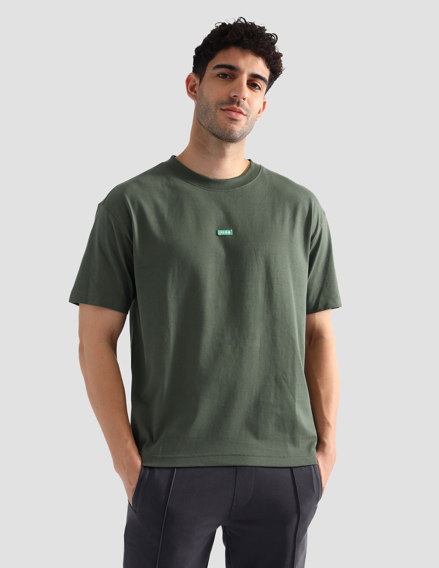 Pure Cotton Oversized OEE04 Lounge T-Shirt Olive - U.S. POLO ASSN. | Large
