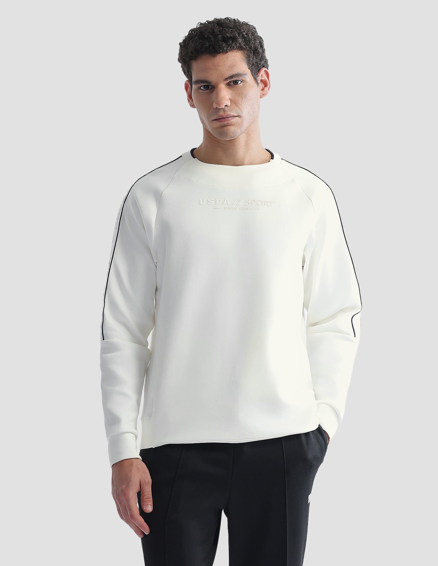 Solid Regular Fit Active Sweatshirt Off White - U.S. Polo Assn. India | Large