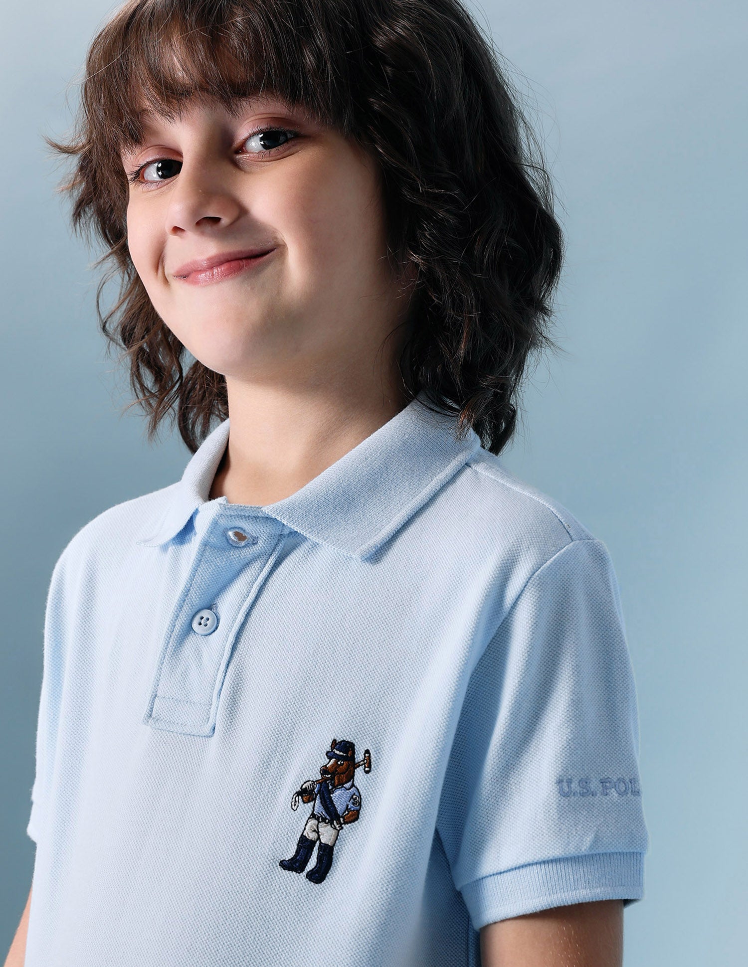 Boys Solid Pure Cotton Polo Shirt Light Blue - U.S. POLO ASSN. | Large