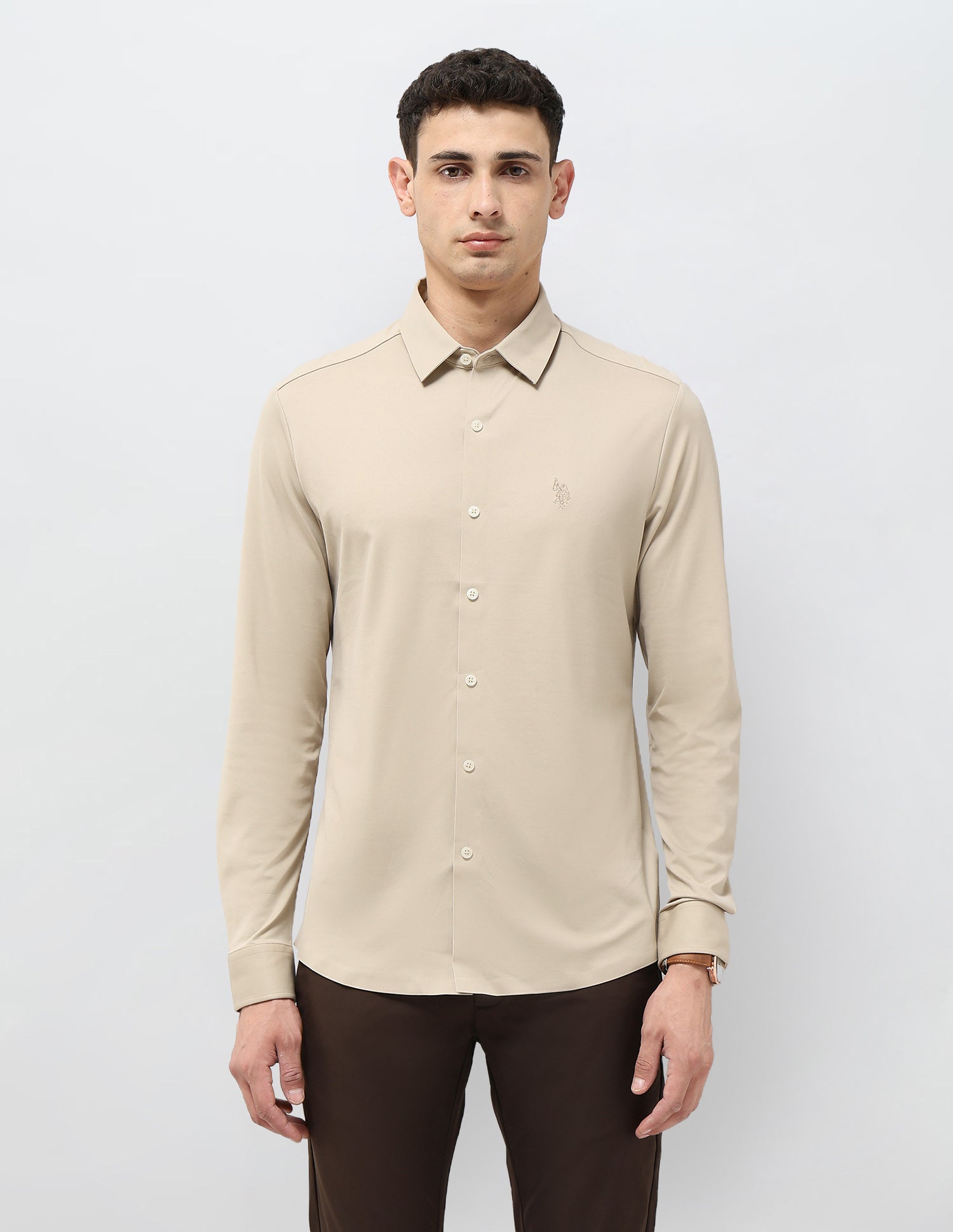 Solid Tailored Fit Shirt Beige - U.S. POLO ASSN. | Large