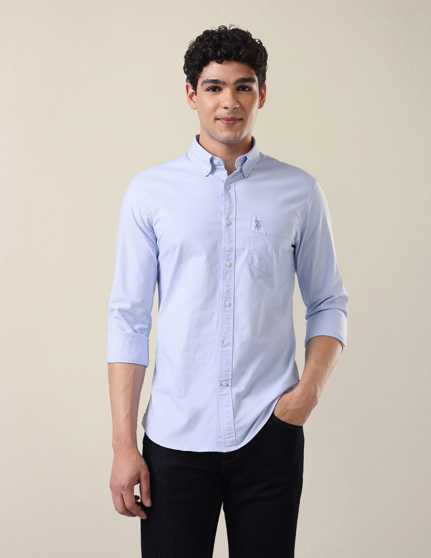 Tailored Fit Oxford Shirt Light Blue - U.S. Polo Assn. India | Large