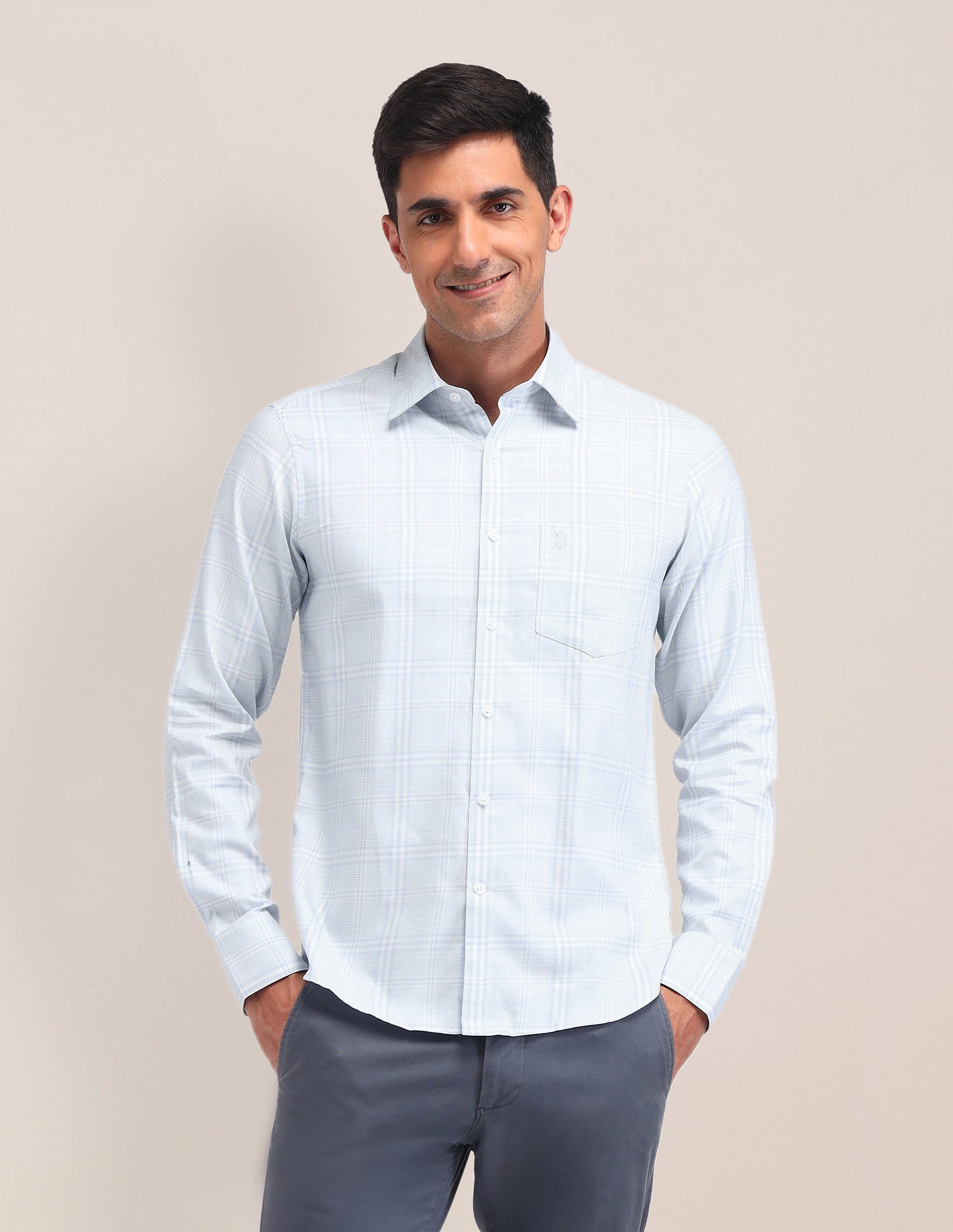 Micro Checked Twill Shirt Blue - U.S. Polo Assn. India | Large