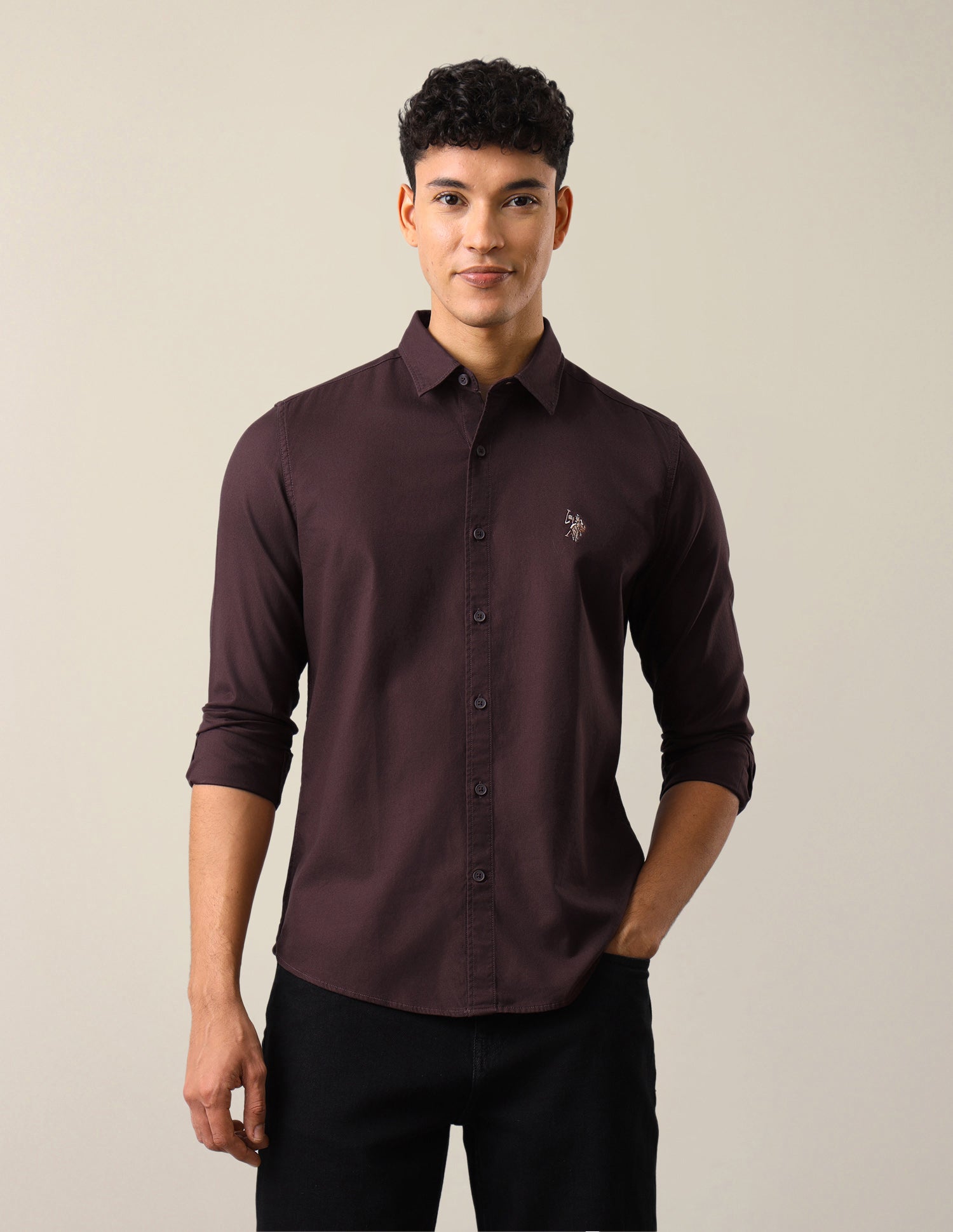 Twill Solid Shirt Wine - U.S. Polo Assn. India | Large