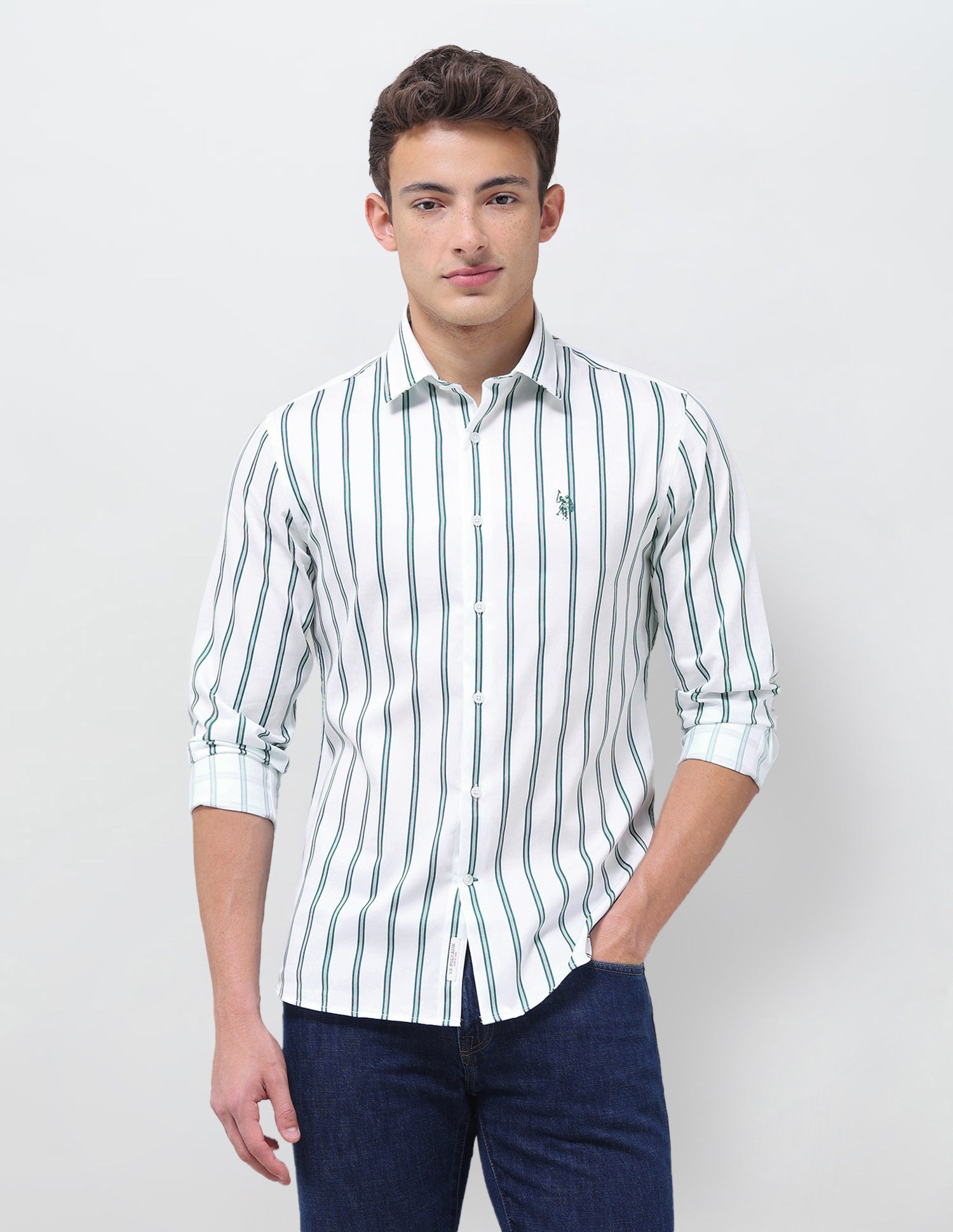 Tailored Fit Vertical Striped Shirt Teal - U.S. Polo Assn. India | Large