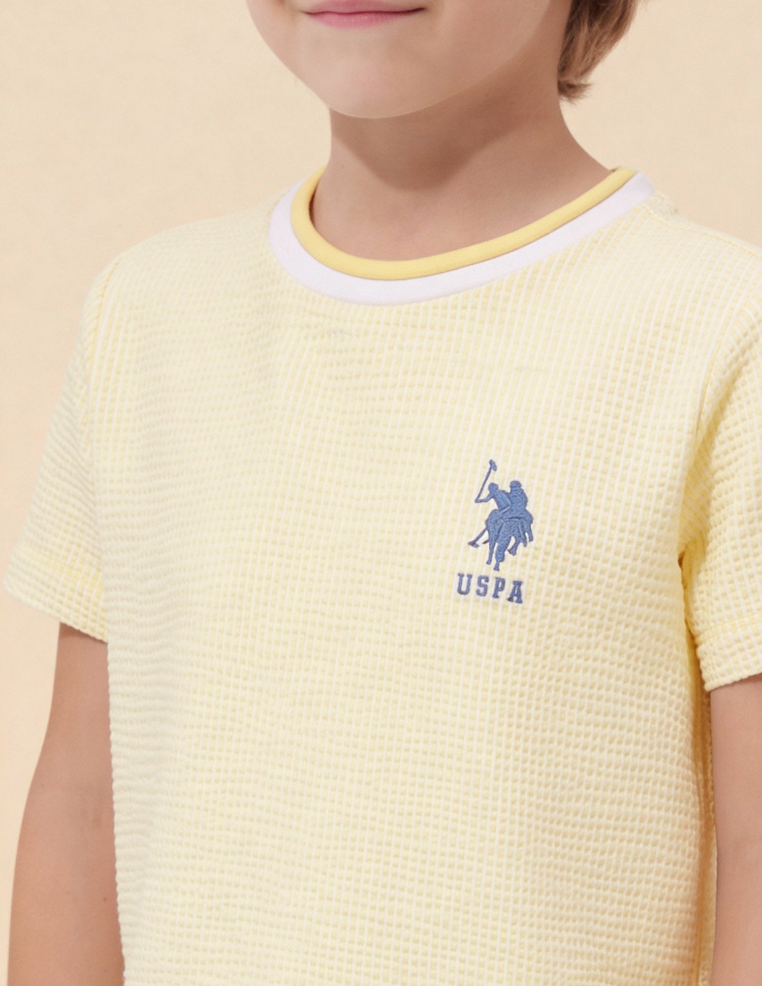 Boys Textured Regular Fit T-Shirt Light Yellow - U.S. Polo Assn. India | Large