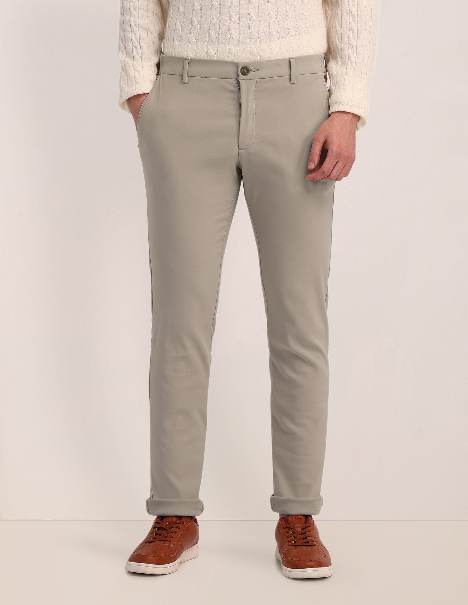 Austin Slim Fit Techverse Trousers Beige - U.S. Polo Assn. India | Large