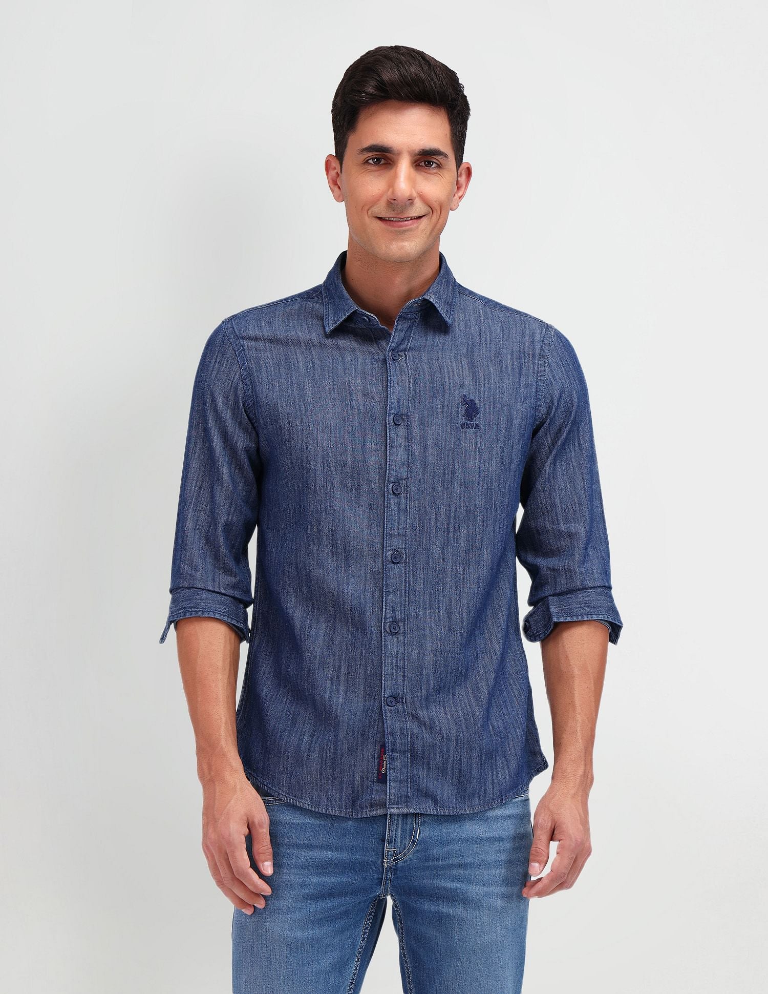 Slim Fit Chambray Shirt Dark Indigo - U.S. POLO ASSN. | Large