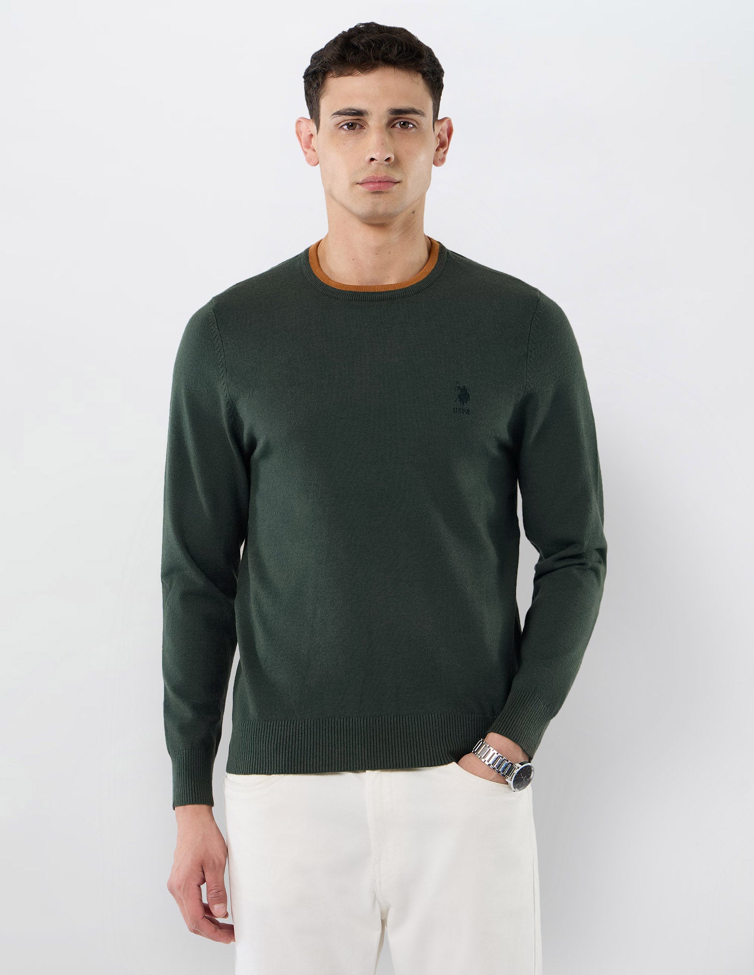 Solid Regular Fit Sweater Green - U.S. POLO ASSN. | Large