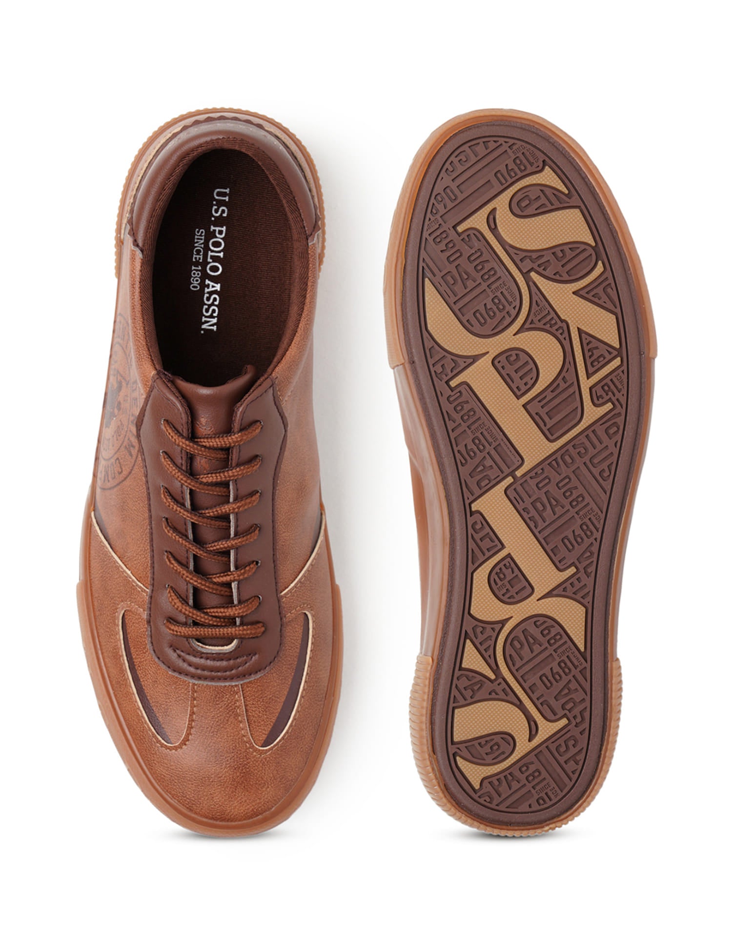 Men Brand Print Rens Sneakers Brown - U.S. Polo Assn. India | Large