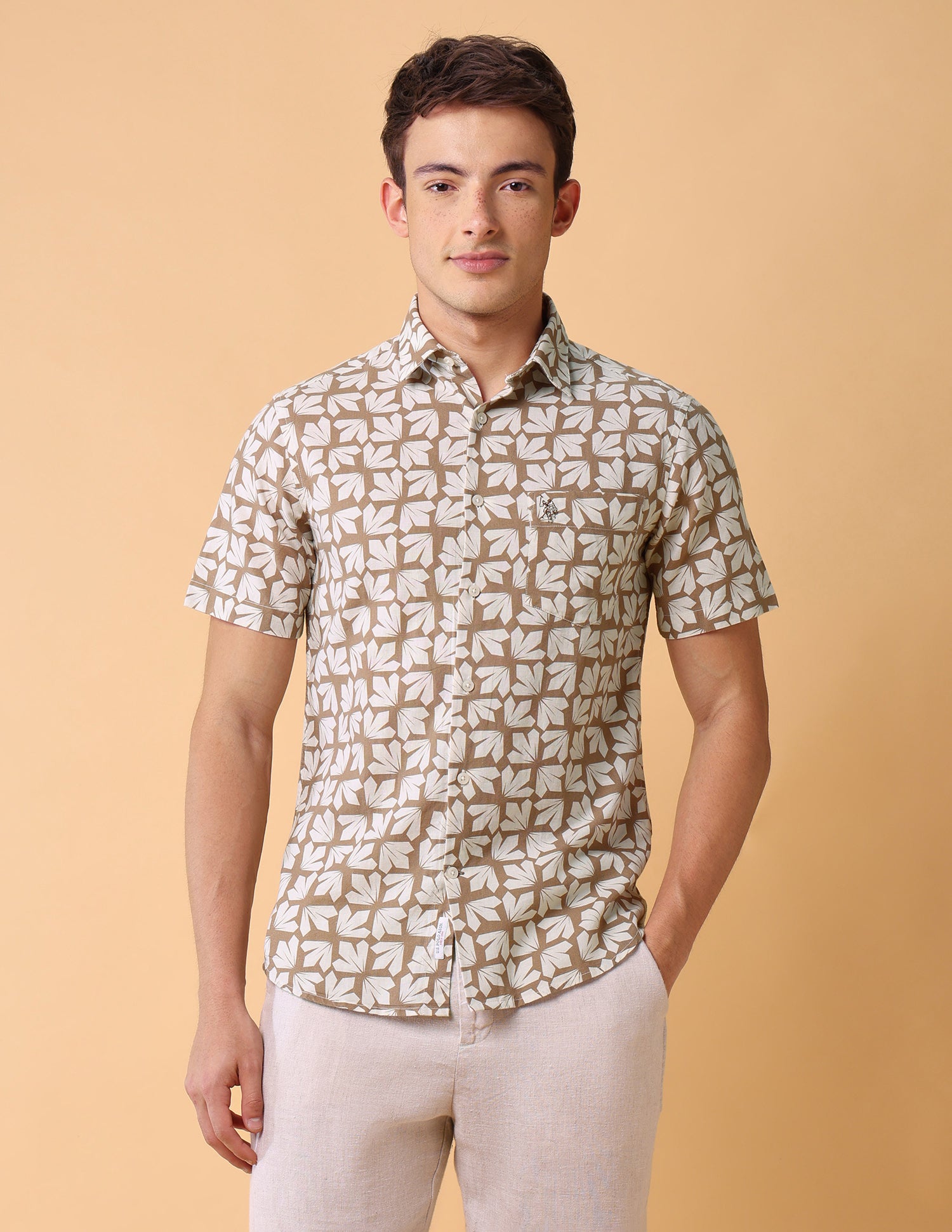 Geometric Printed Regular Fit Shirt Khaki - U.S. Polo Assn. India | Large