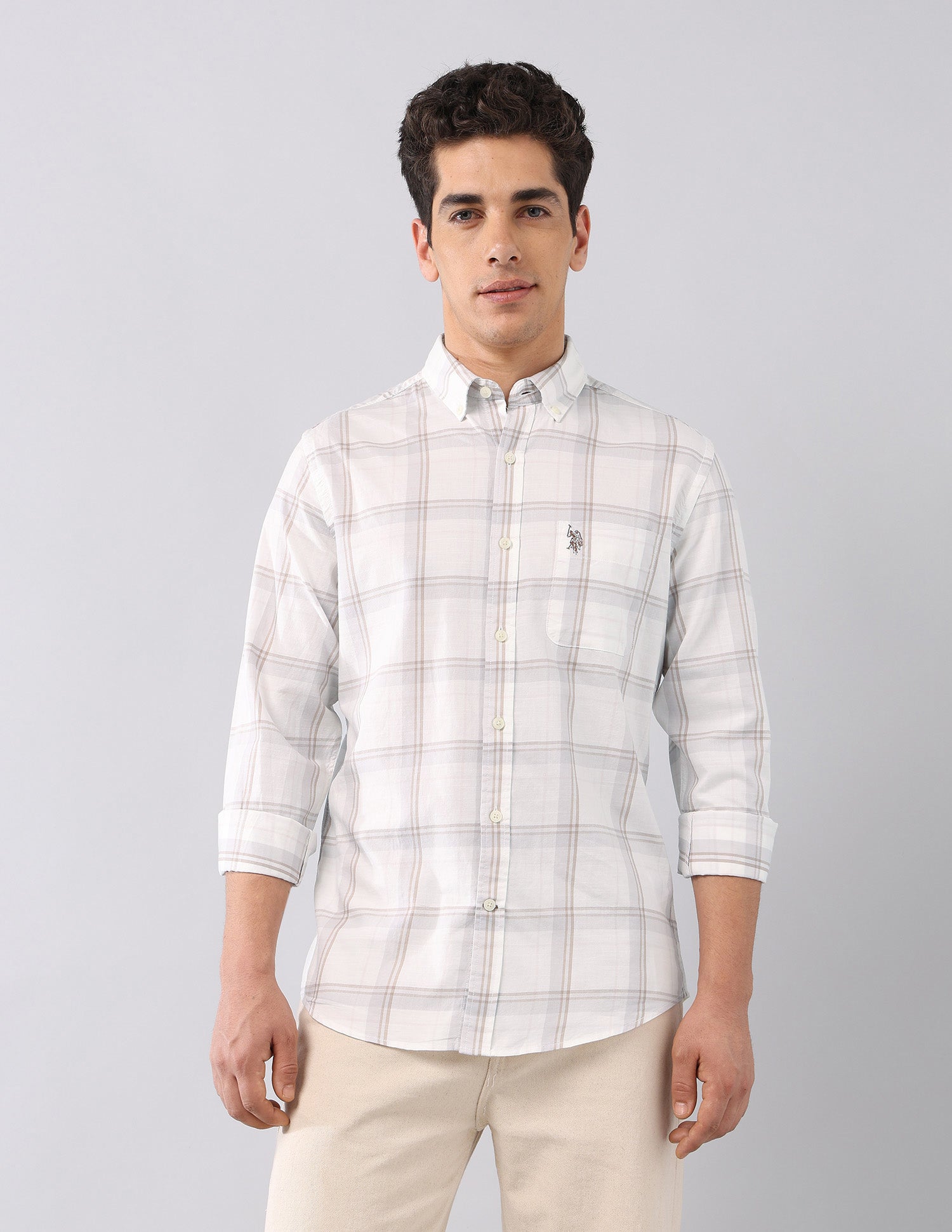 Twill Regular Fit Shirt Light Olive - U.S. Polo Assn. India | Large