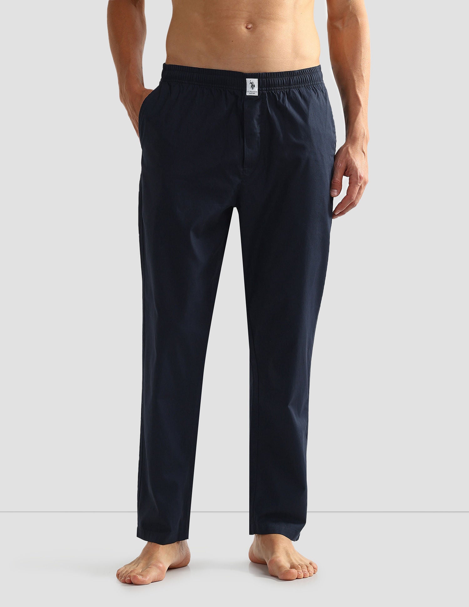 Mid Rise Solid OELP6 Lounge Track Pants - Pack Of 1 Navy - U.S. POLO ASSN. | Large