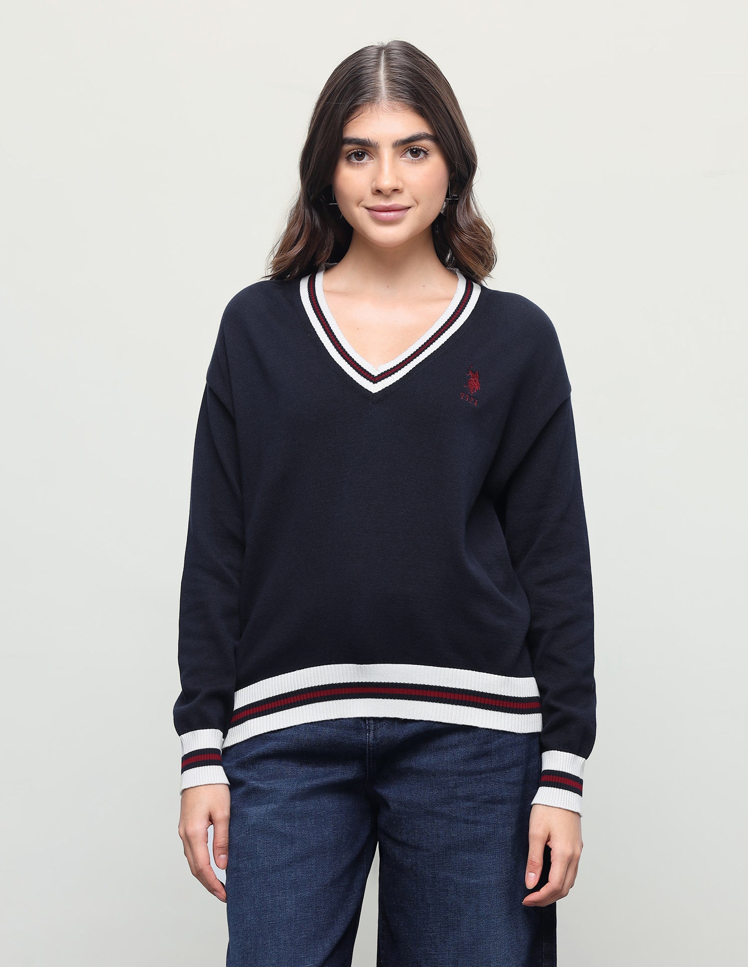 Solid Regular Fit Sweater Navy - U.S. Polo Assn. India | Large