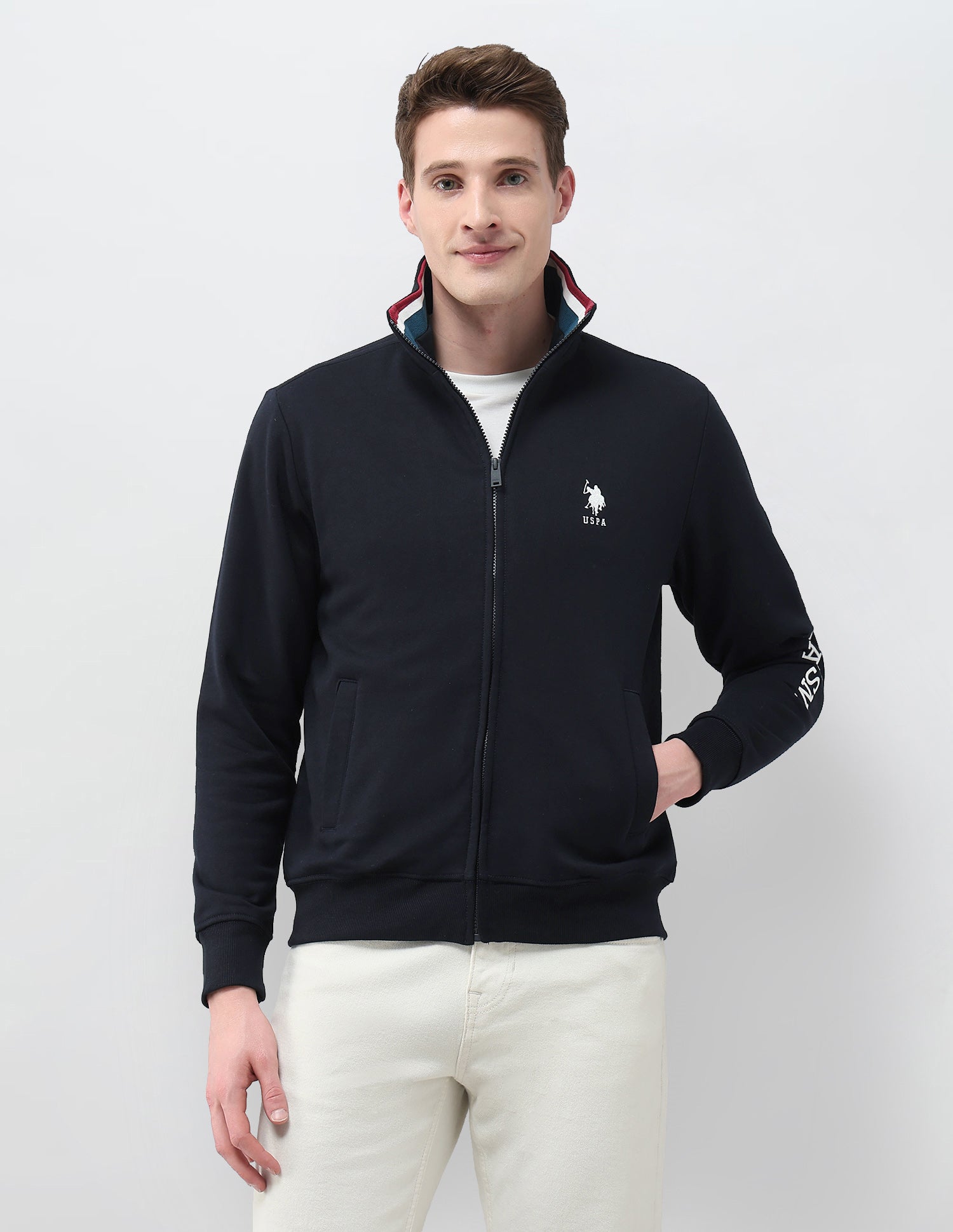 Brand Embroidered Zipper Sweatshirt Navy - U.S. Polo Assn. India | Large