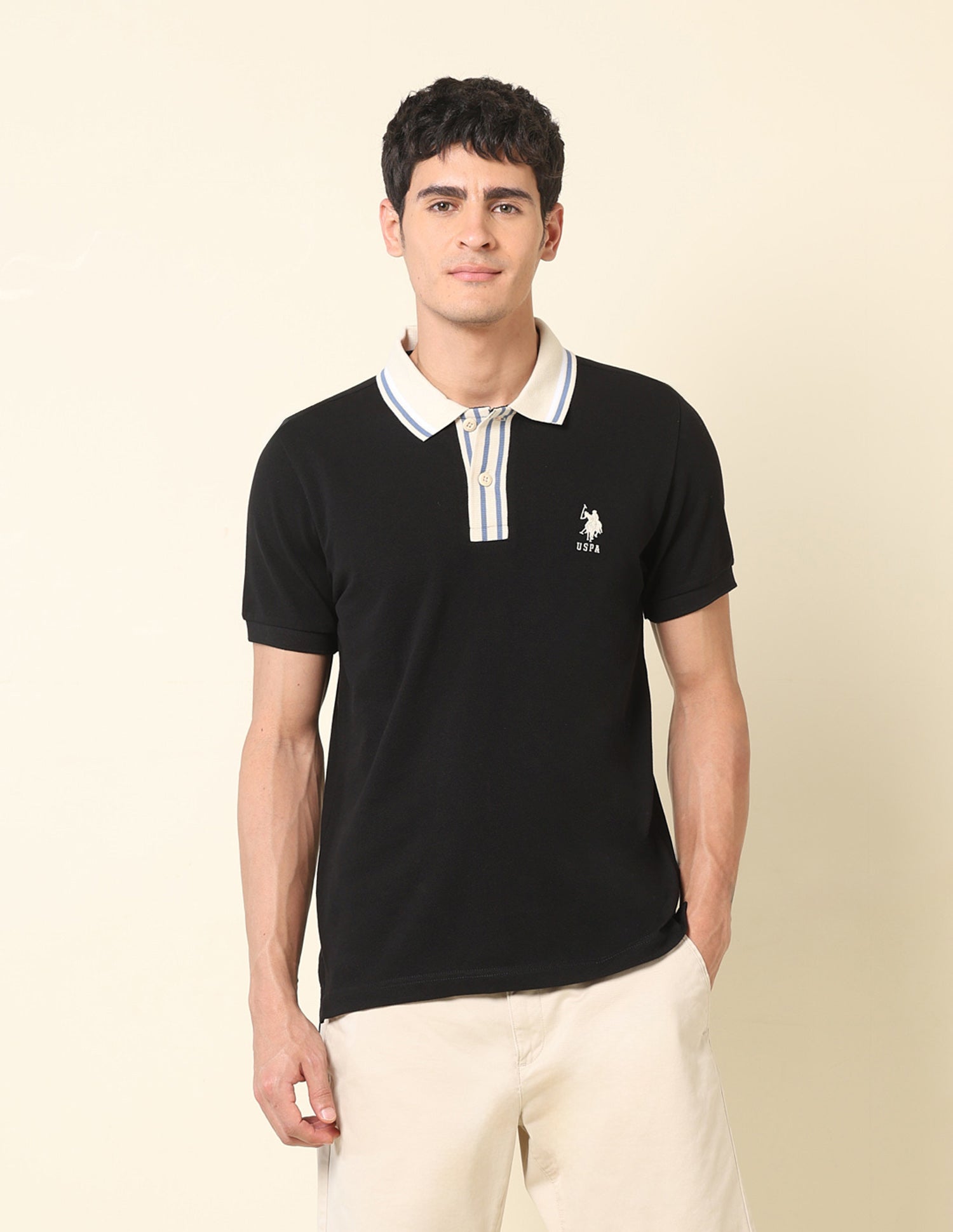 Pure Cotton Slim Fit Classic Polo Shirt Black - U.S. Polo Assn. India | Large