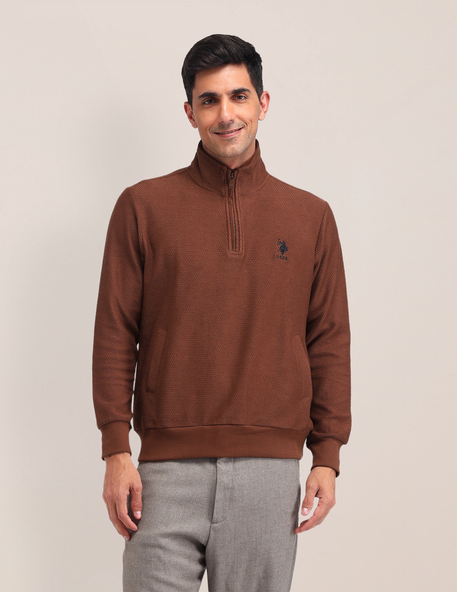 Cotton Regular Fit Sweatshirt Brown - U.S. POLO ASSN. | Large