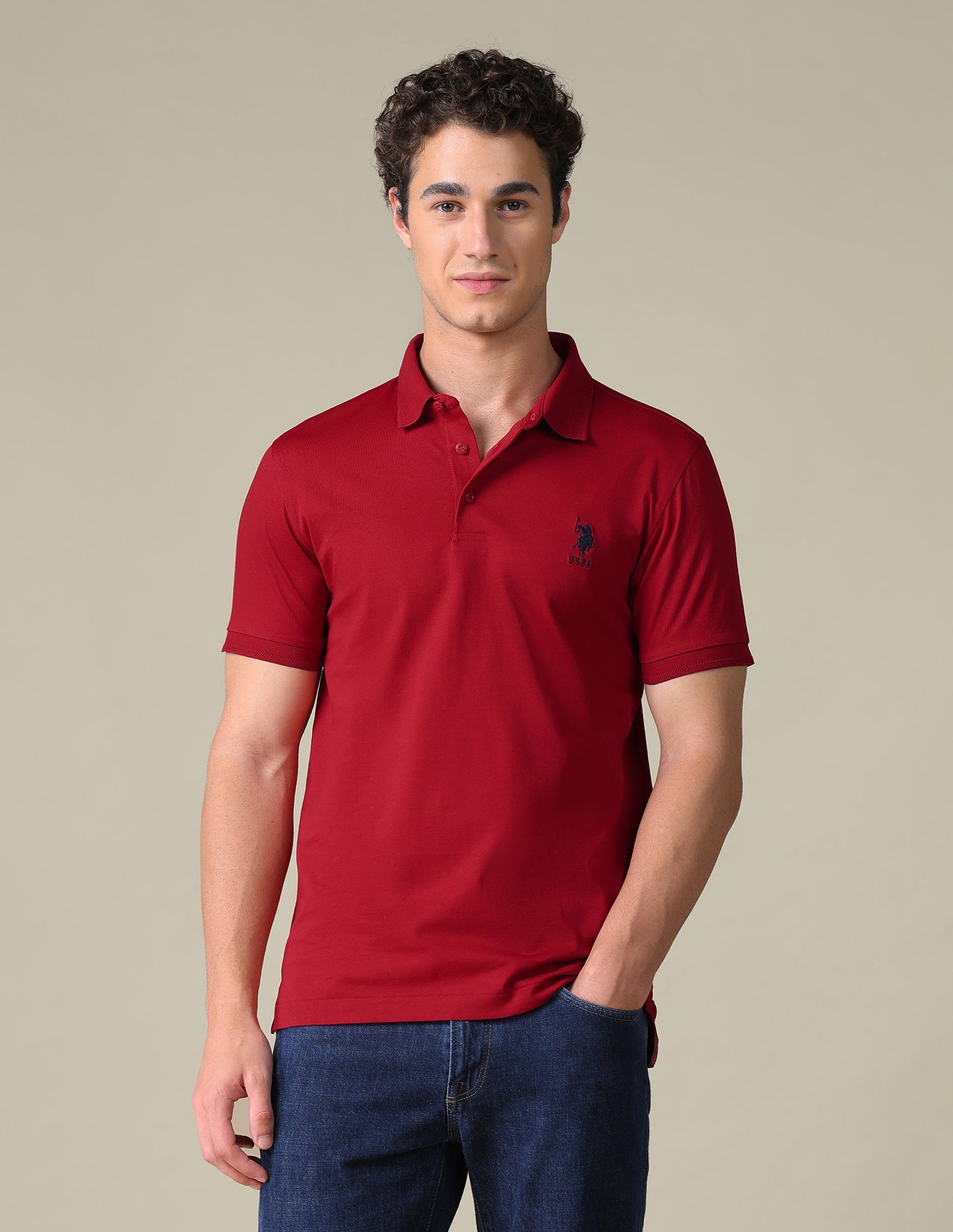 Regular Fit Solid Polo Shirt Red - U.S. Polo Assn. India | Large