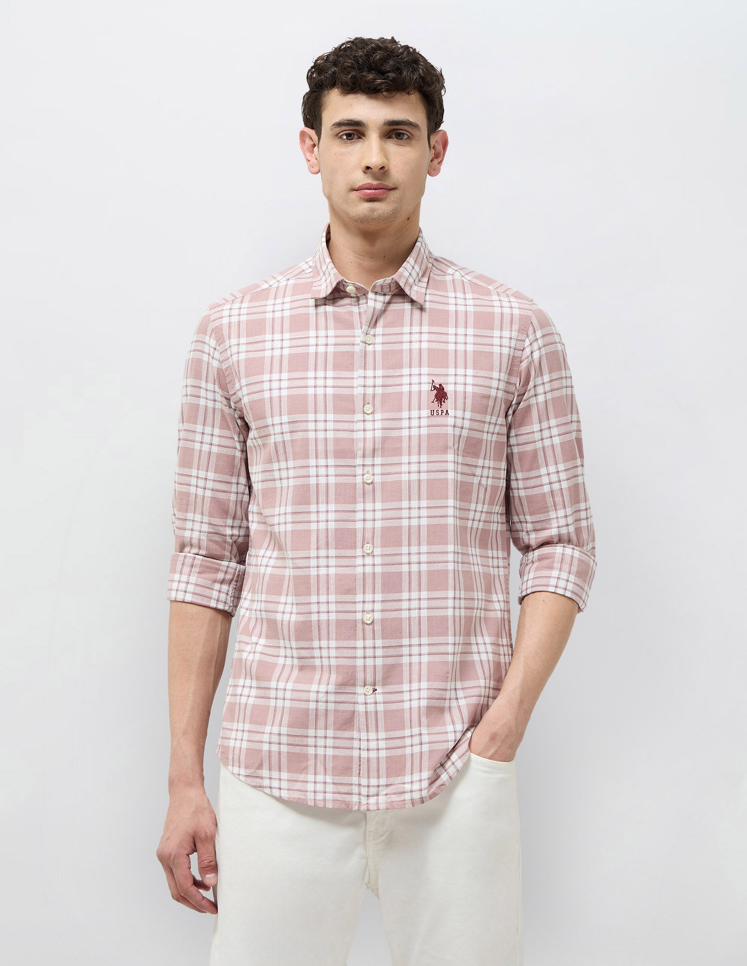 Grid Tattersall Checked Regular Fit Shirt Pink - U.S. POLO ASSN. | Large