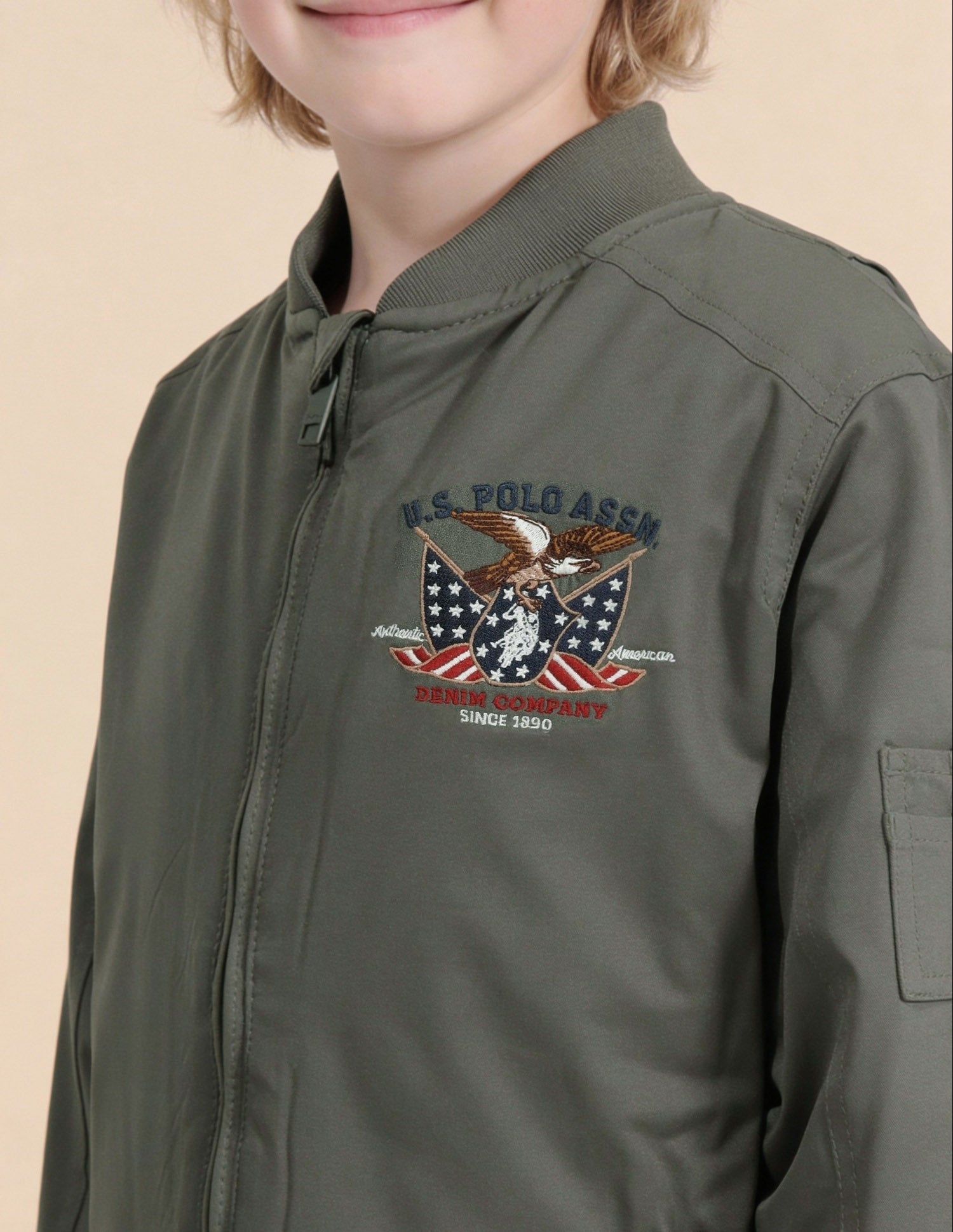 Boys Brand Embroidered Regular Fit Jacket Olive - U.S. Polo Assn. India | Large