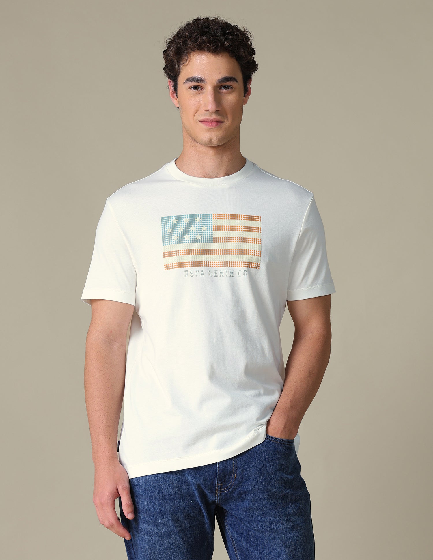 Graphic Brand Printed Slim Fit T-Shirt Ivory - U.S. Polo Assn. India | Large